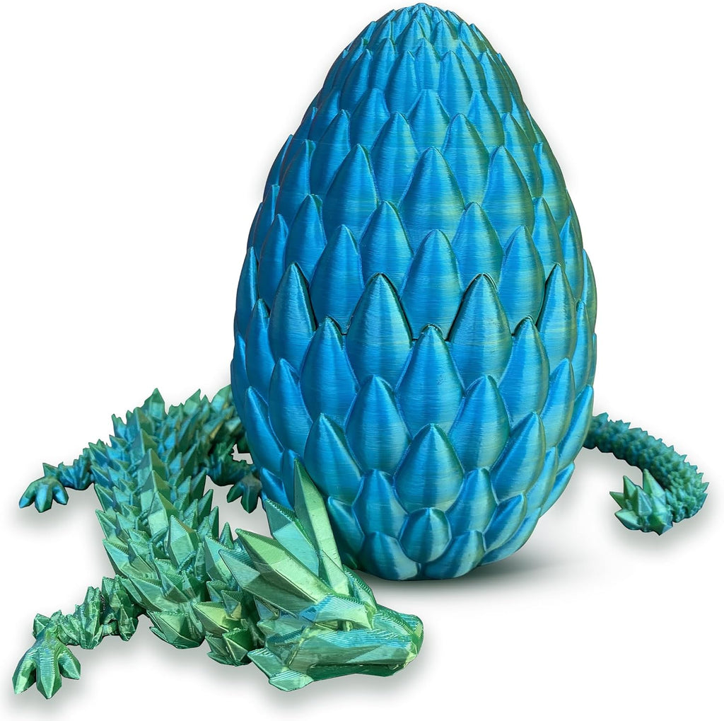 16.5 Inch 3D Printed Dragon with 6.1 Inch Dragon Eggs Fidget Toy ADHD Toys Executive Desk Toys Articulated Dragon Crystal Dragon Toys Home Office Decor(Blue-Green)