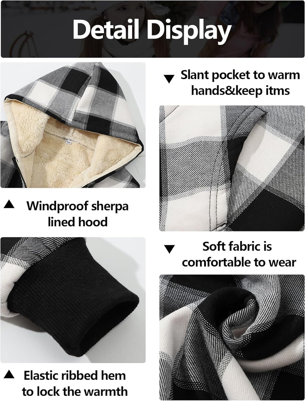 Gihuo Unisex Boy's Girls Winter Warm Sherpa Lined Zip Up Sweatshirt Fleece Jacket Kid's Hoodie Outerwear