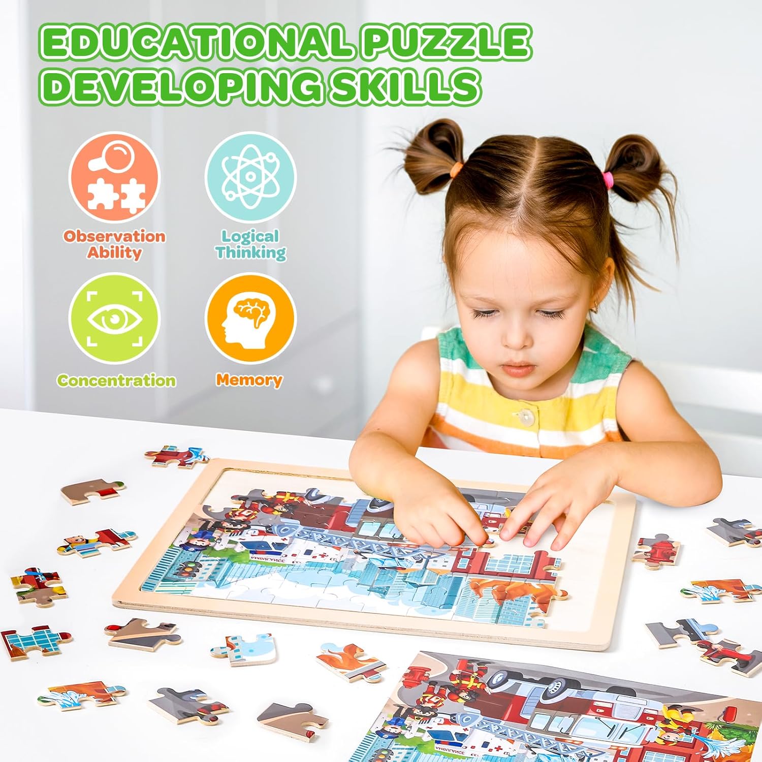 Puzzles for Kids Ages 4-6, 6 Packs 60 Pcs Wooden Jigsaw Puzzles for Kids Ages 6-8, Preschool Educational Vehicle Toys Gifts for 3 4 5 6 7 8 Boys Girls