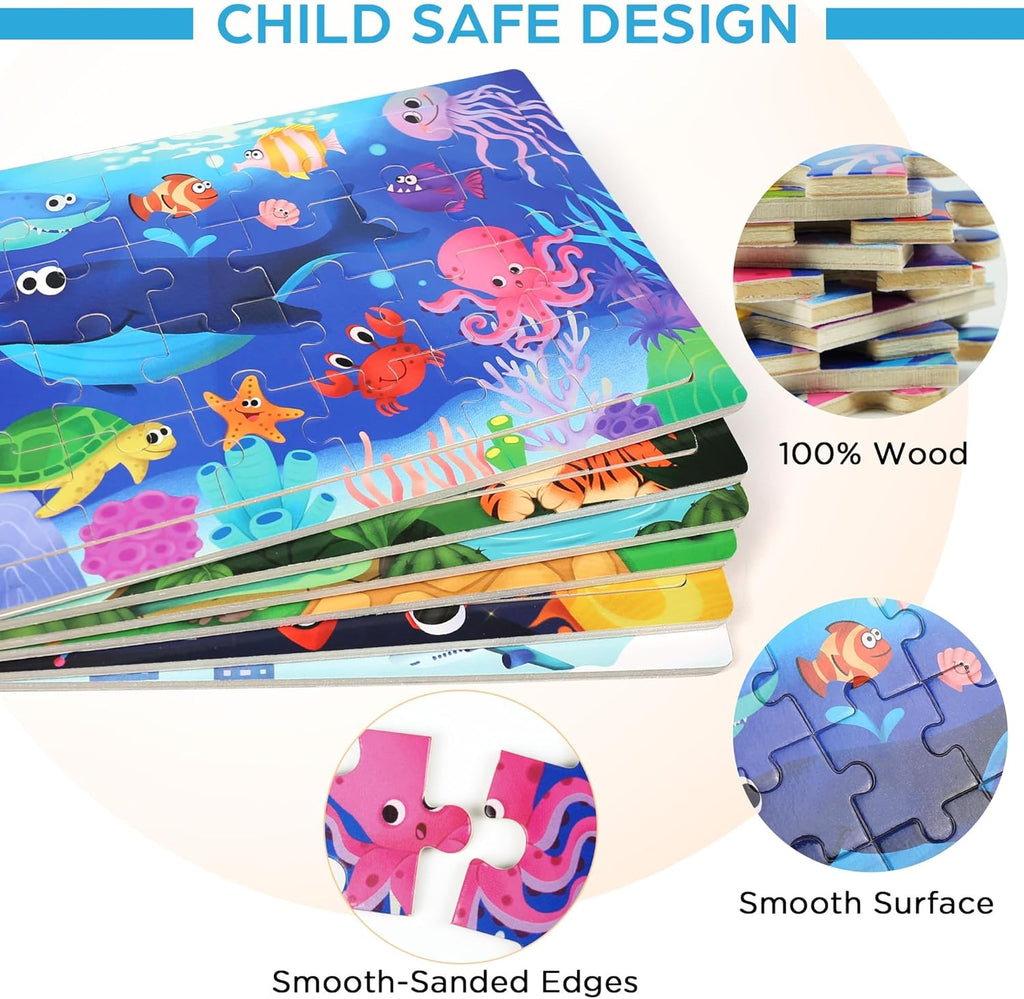 BenBen Puzzles for Kids Ages 4-6, 6 Pack 24 Piece Wooden Jigsaw Puzzles for Toddlers Ages 3-5, Preschool Learning Educational Toys for Boys Girls