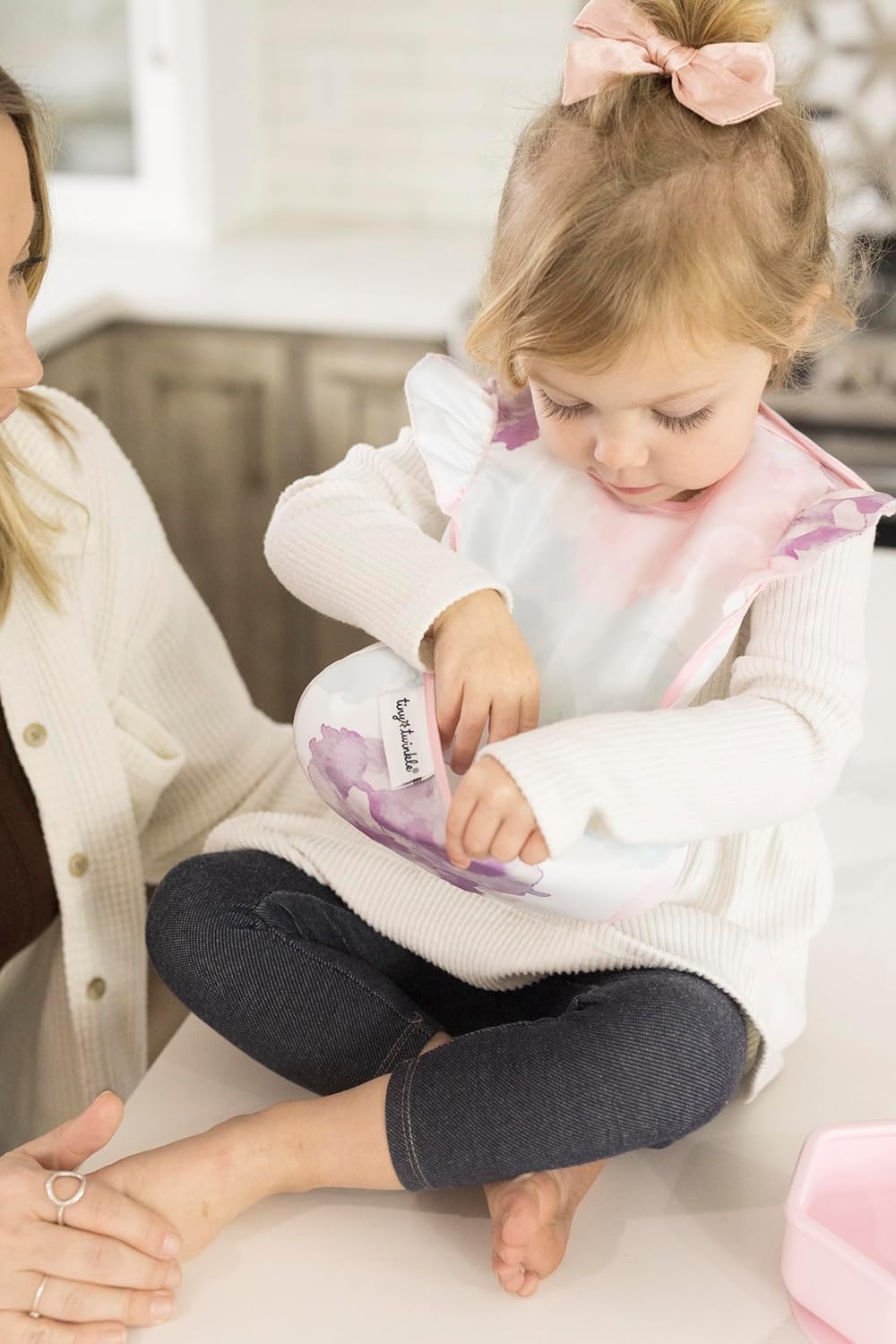 Tiny Twinkle Mess Proof Baby Bibs for Eating - Waterproof, Wipeable Bibs - Toddler Bibs - Travel Friendly - PFAS, PVC, BPA, Phthalate Free - Baby Food Bibs(3 Pack,Cotton Candy)