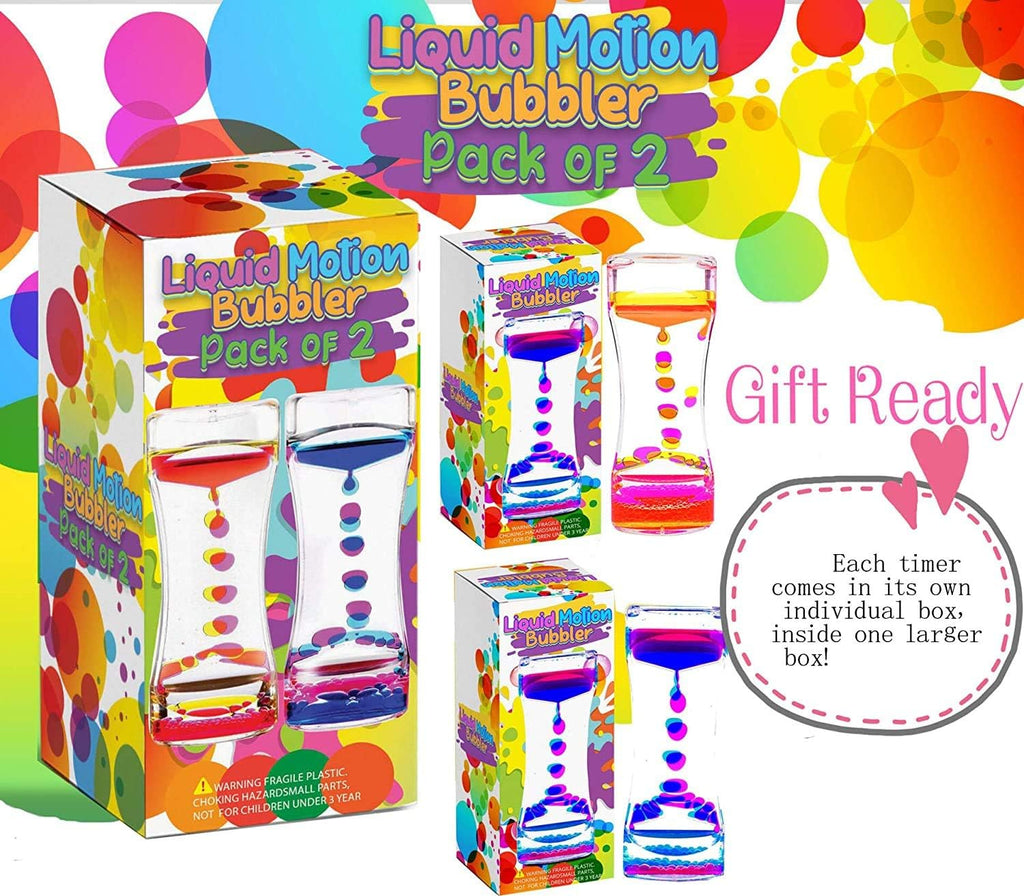 Liquid Motion Bubbler Sensory Timer, 2 Minute – Big Calming Sensory Bubble Toy for Kids with Autism ADHD Anxiety or Special Needs (2 Pack)