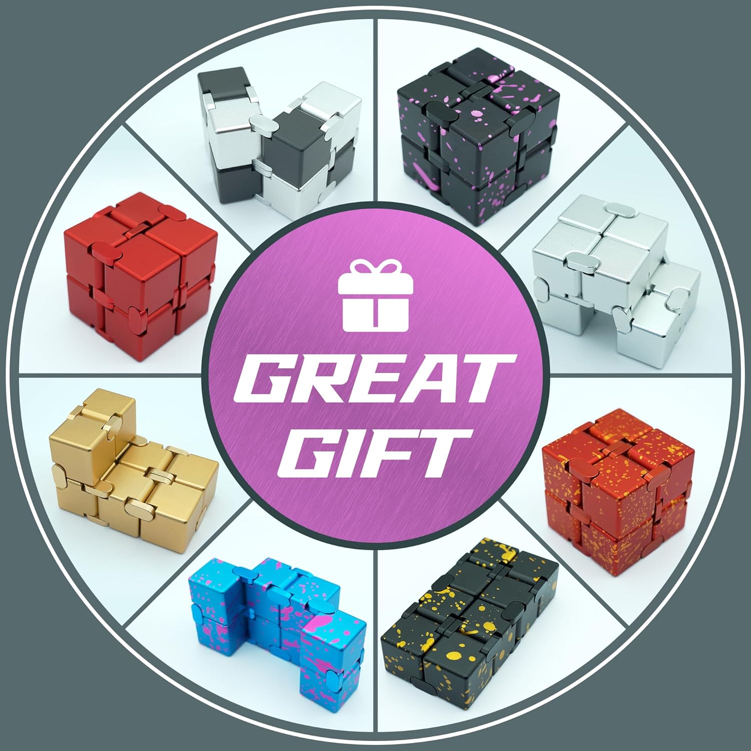 Infinity Cube, Metal Fidget Toy Infinity Cubes, ADHD Fidgets Toys for Adults, Fidgets Sensory Toys for Kids, Adults Fidget Toys for Mother Father (Black Pink)