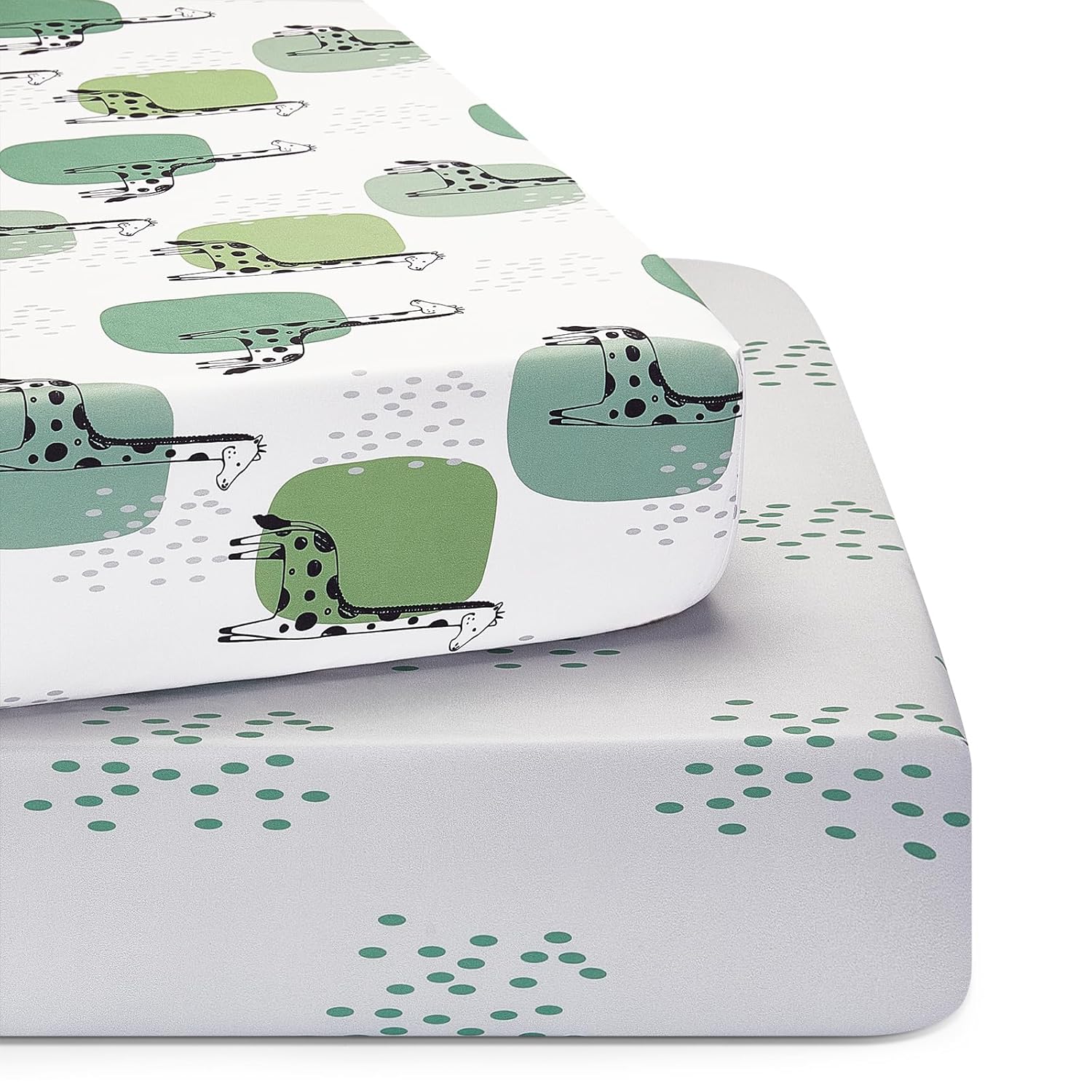 TILLYOU Baby Crib Sheets for Boys Girls, Super Soft Toddler Bed Sheets, 2 Pack Sheets for Standard Crib Mattress 28x52in, Green Giraffes