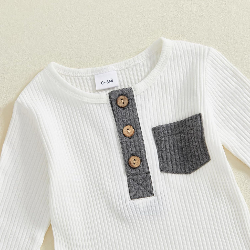 fhutpw Baby Boy Clothes 3 6 12 18 Months Ribbed Knitted Long Sleeve Romper and Pants Sets Newborn Fall Splicing Color Outfits