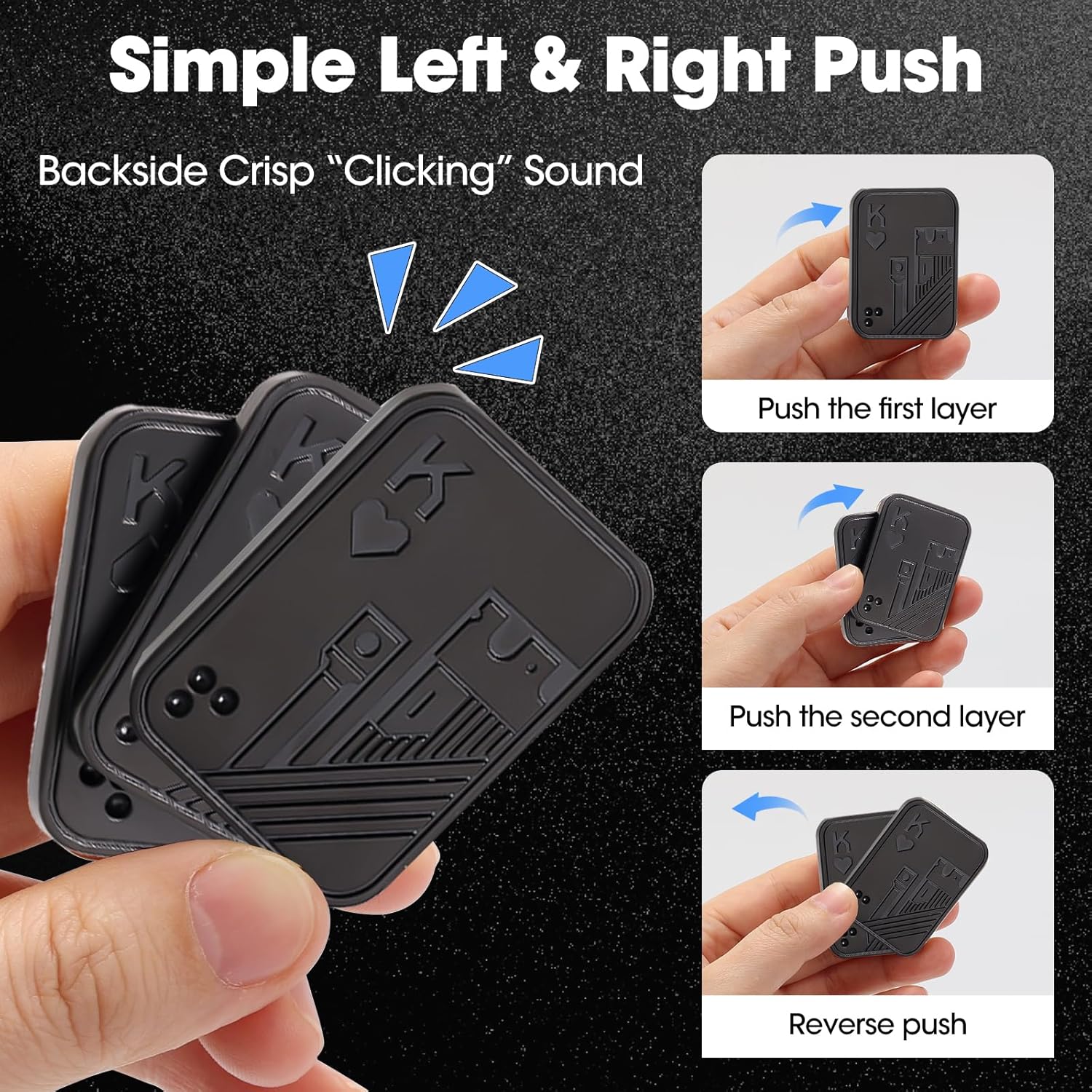 Fidget Slider, Metal Poker Push Card, Fidget Toy, Fidget Clicker, Fidget Toys for Adults Teens, Relieve Stress Anxiety ADHD, Gift for Boyfriend, Husband and Father (Black K)