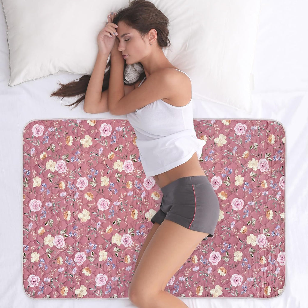 Organic Incontinence Pad for Period - Waterproof Protectors - Reusable Washable Pee Pad - Fits Twin to Full Size Beds - 100% Organic Viscose Derived from Bamboo - 34" x 52" Dark Flower