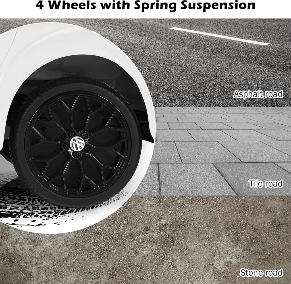 Costzon Ride on Car, 12V Licensed Volkswagen Beetle Battery Powered Vehicle w/Remote Control, Spring Suspension, Lights, USB, Horn, Music, 4 Wheeler for Boy Girl Gift, Electric Car for Kids, White