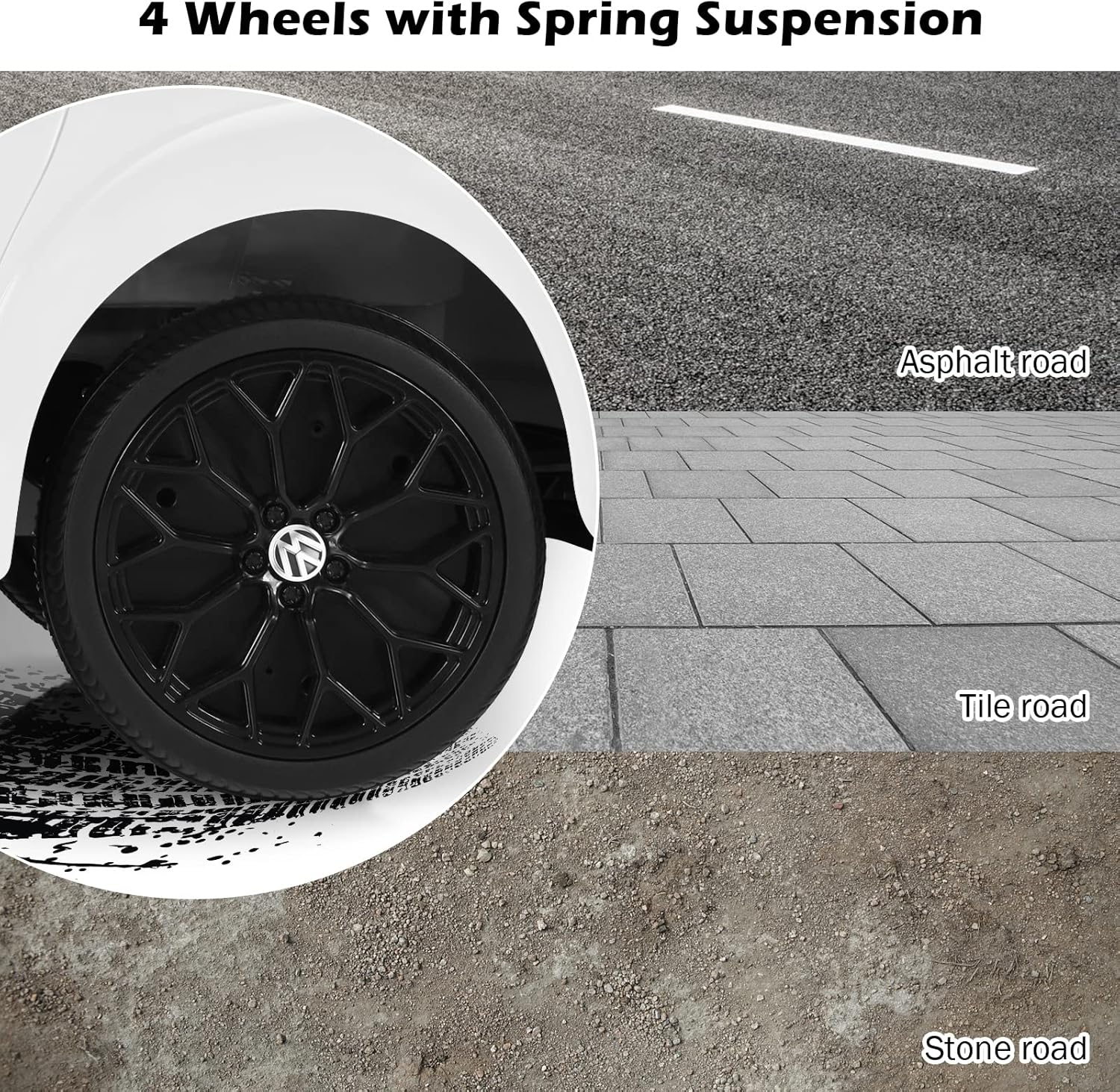 Costzon Ride on Car, 12V Licensed Volkswagen Beetle Battery Powered Vehicle w/Remote Control, Spring Suspension, Lights, USB, Horn, Music, 4 Wheeler for Boy Girl Gift, Electric Car for Kids, White