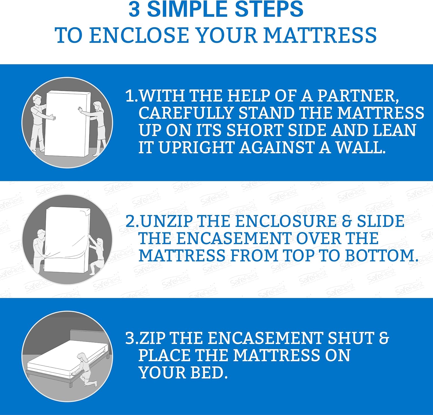 SafeRest Zippered Mattress Protector - Premium 6-9 Inch Waterproof Mattress Cover for Bed - Breathable & Noiseless Washable Mattress Encasement - Twin XL