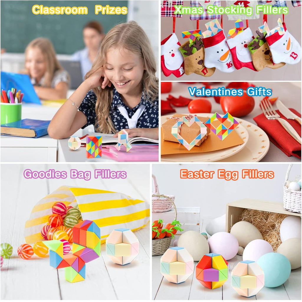 Ganowo 24 Pack Mini Fidget Snake Cube Mini Twist Puzzle Favors Cubes Magic Speed Cubes Toy for Kids Party favors，Goody Bag Fillers, Party Supplies