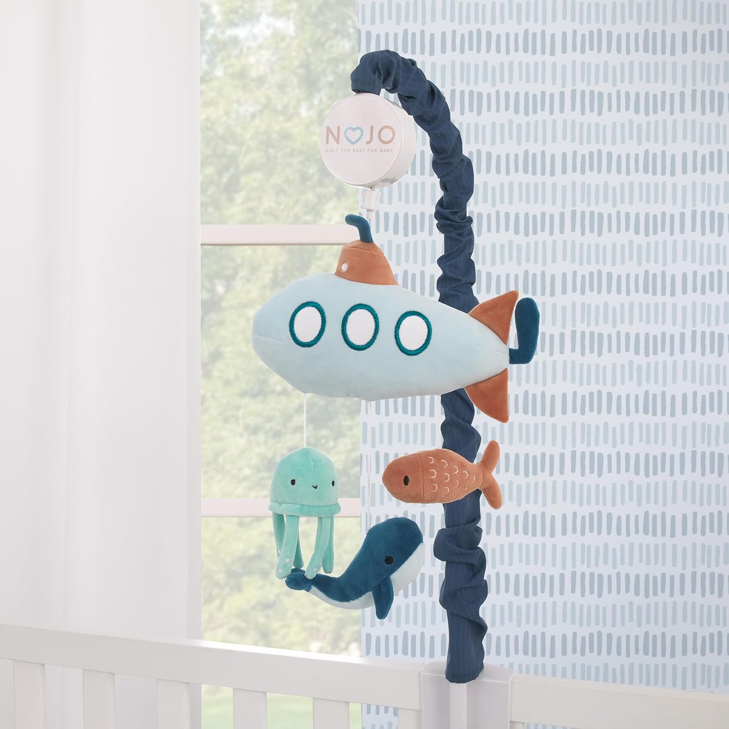 NoJo Explore Dream Discover Light Blue, Navy, and Aqua Submarine Plush Musical Mobile