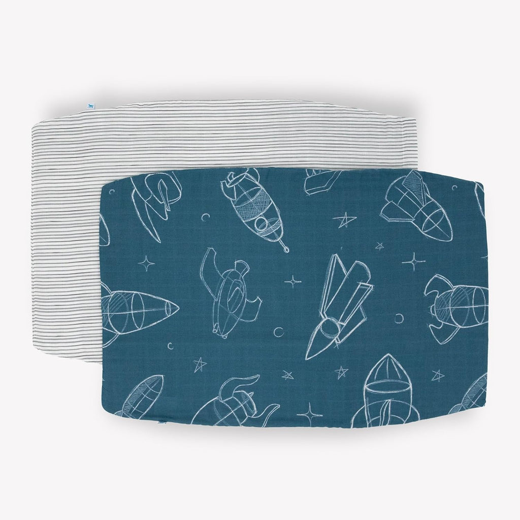 Little Unicorn Standard Pillowcase 2 Pack | Super Soft & Breathable Muslin Fabric | Snug Envelope Closure (Blast Off)
