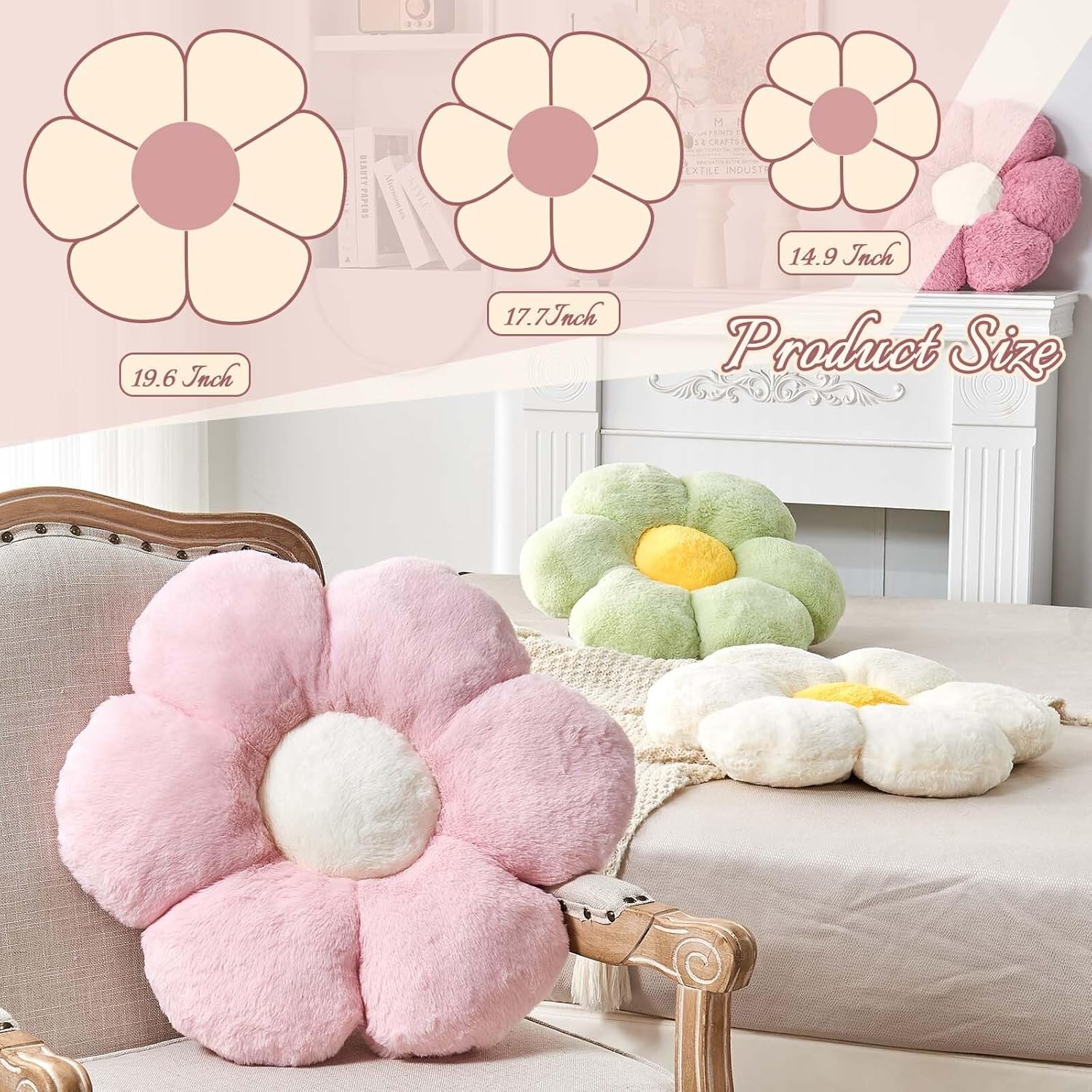 Brown Flower Pillow, 17.7" Flower Shaped Plush Decorative Throw Pillow for Bed