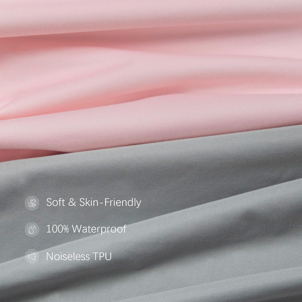 Crib Sheets Waterproof 2 Pack, Crib Mattress Protector, Toddler Fitted Crib Sheet Neutral, Ultra Soft & Breathable Toddler Bed Sheets for Boys and Girls, Grey & Pink