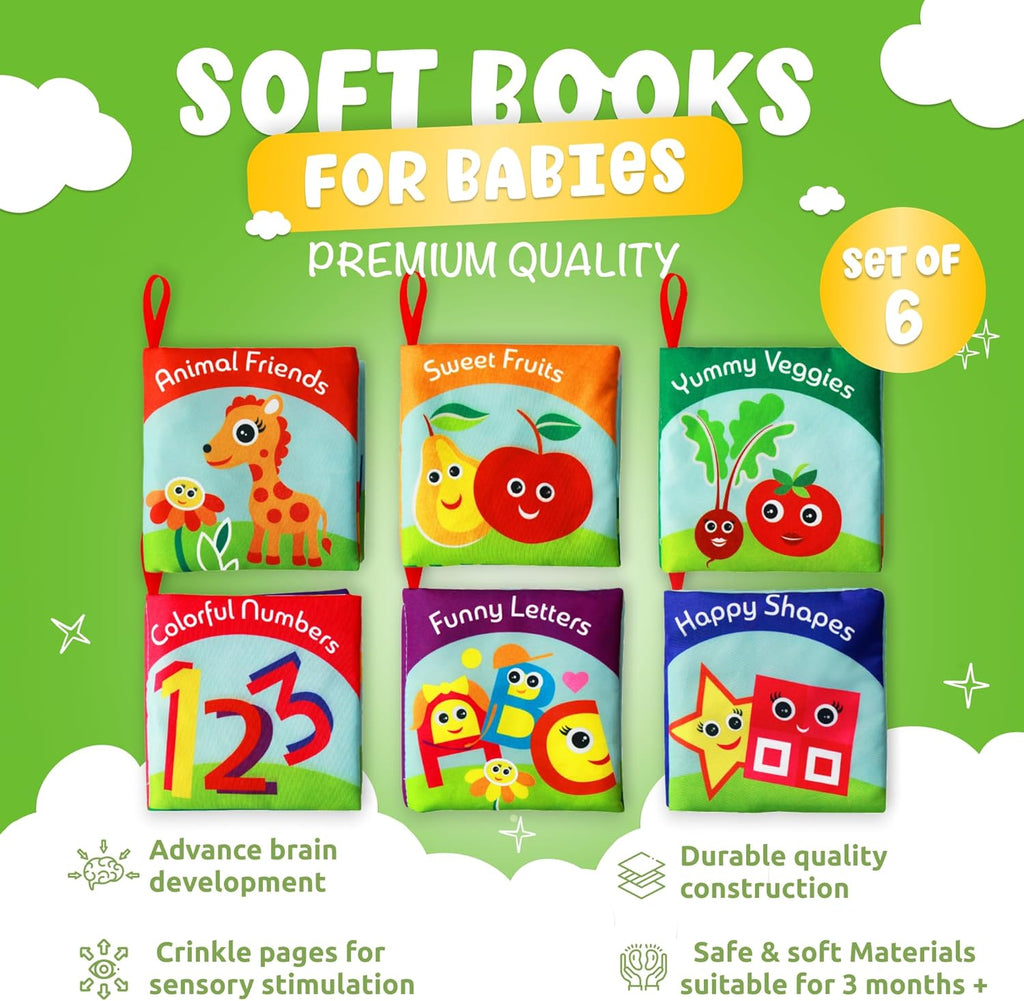 Cloth Books for Babies (Set of 6) - Premium Quality Soft Books for Babies. Touch and Feel Crinkle Paper. Cloth Books for Early Children's Development.