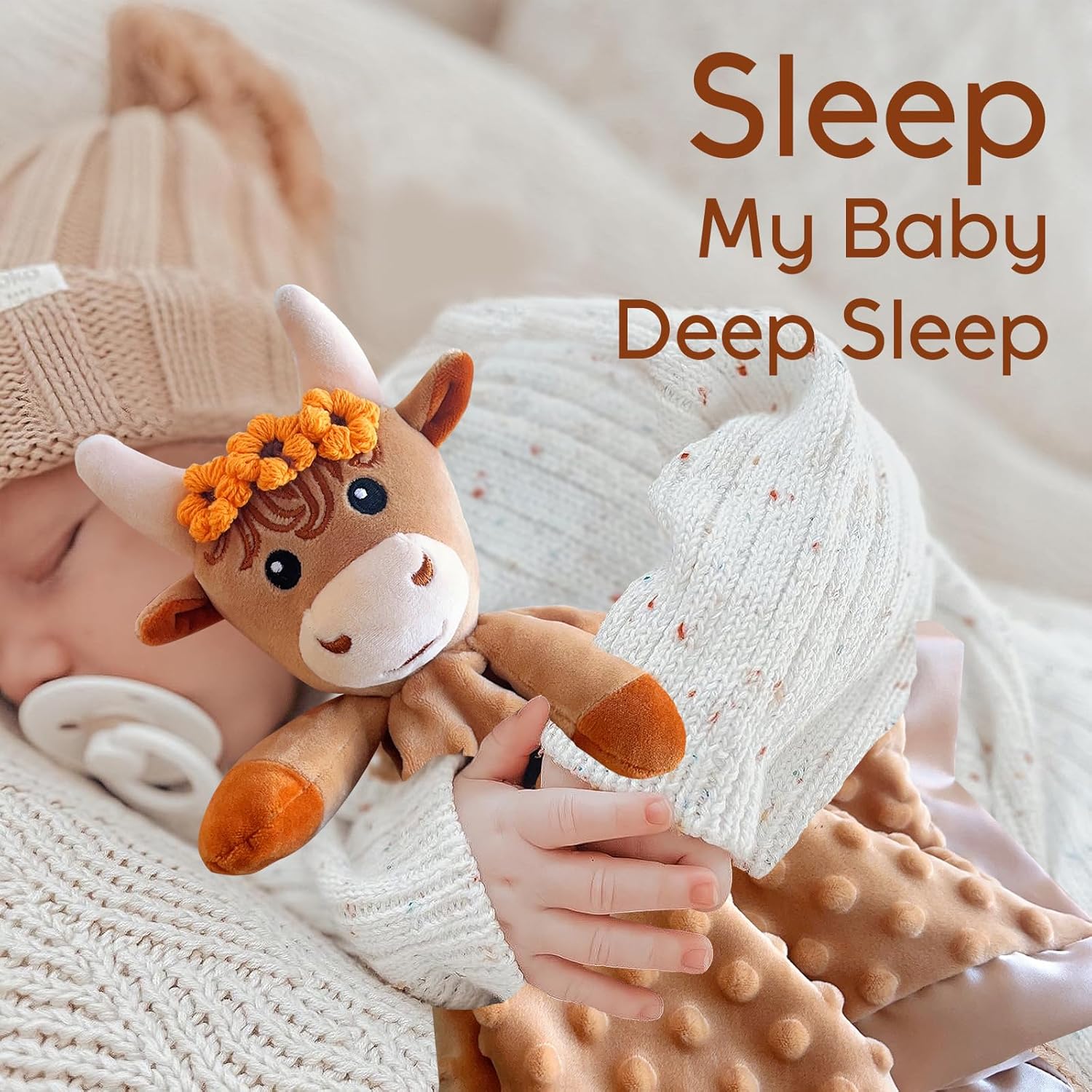 2 Pcs Loveys for Babies, Soft Baby Security Blanket Lovies for Babies, Stuffed Animals Blankie for Newborn Infant with Baby Snuggle Toy, Gilrs Gifts Highland Cow Security Blanket 16 Inch