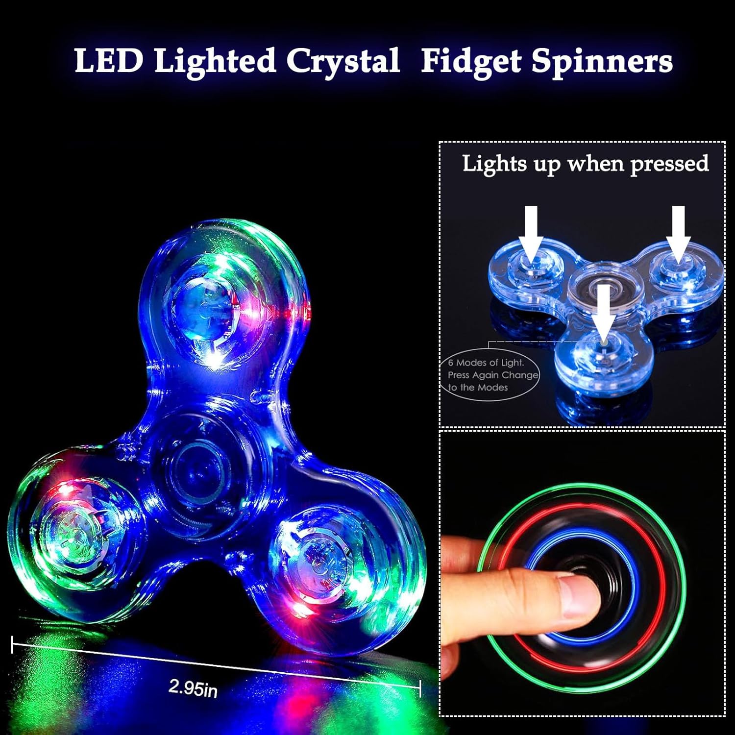 LED Light Fidget Spinners Fidget Toys for Kids and Adult ADHD Stress Reduction and Anxiety Relief Hand Spinners Thanksgiving Christmas Crystal Finger Toy Blue