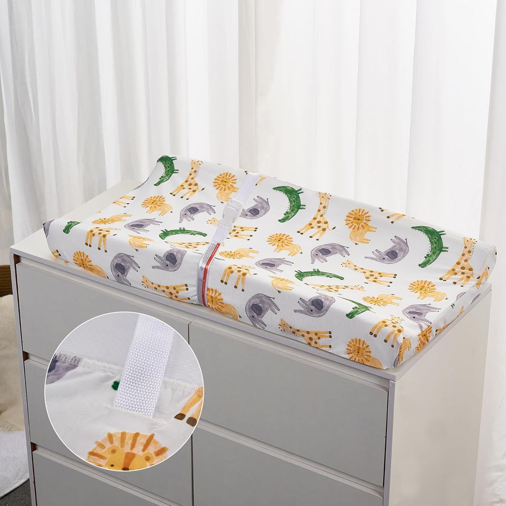 TILLYOU Baby Changing Pad Cover, Changing Table Cover for Girls Boys, Ultra Soft Breathable, 2 Pack African Steppe & Grey