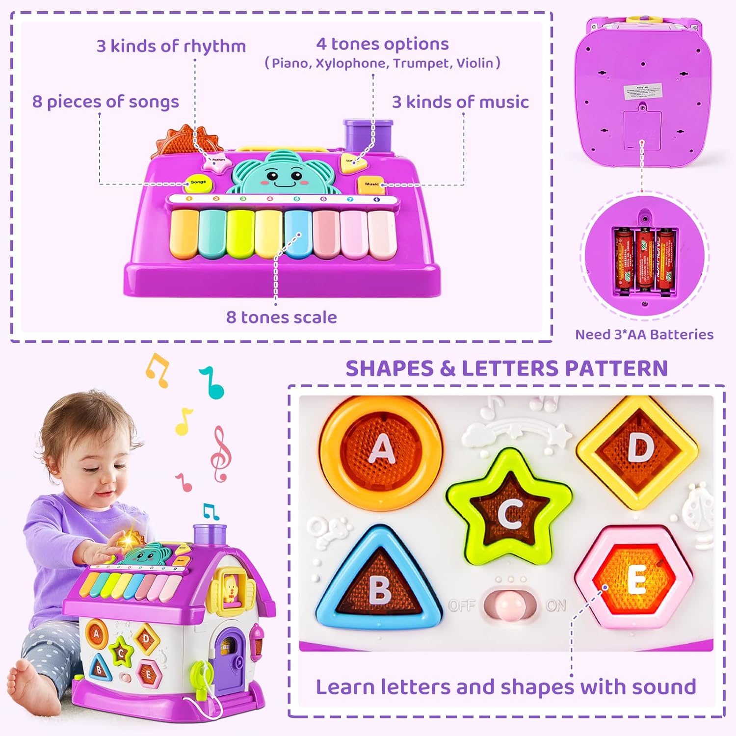 Marstone Montessori Toddler Toys for 1 Year Old Girl Gifts: 8 in 1 Multi-Functional Learning Baby Musical House for 1 2 3 Yr Old Girl and Boy Birthday Gifts, Educational Baby Toys 6-12, 12-18 Months