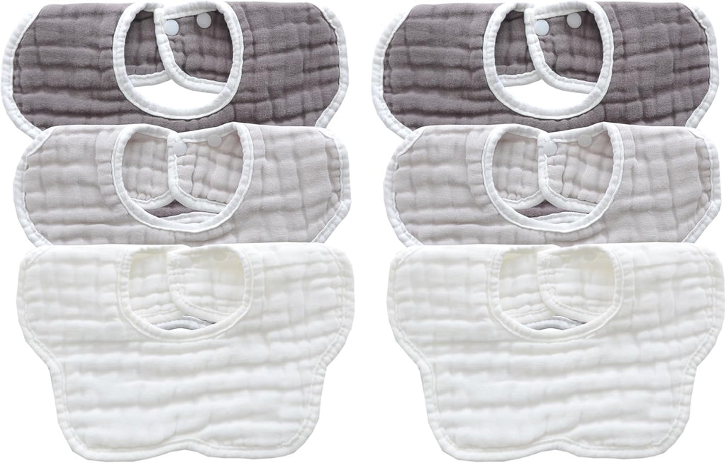 MUKIN Baby Drooling Towel, Snap Bibs, Muslin Bibs, 6 Pack, Adjustable, Soft Cotton