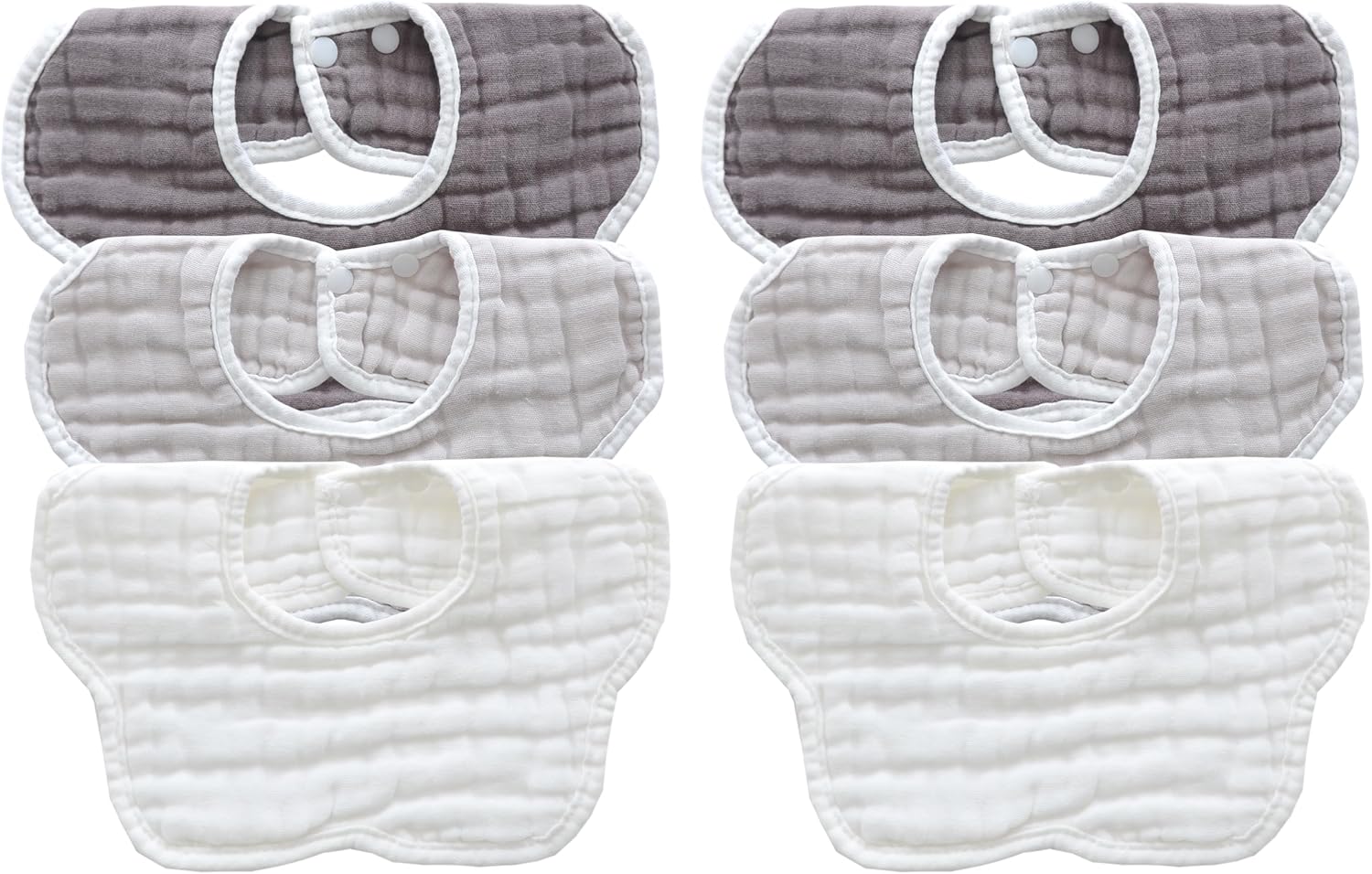 MUKIN Baby Drooling Towel, Snap Bibs, Muslin Bibs, 6 Pack, Adjustable, Soft Cotton
