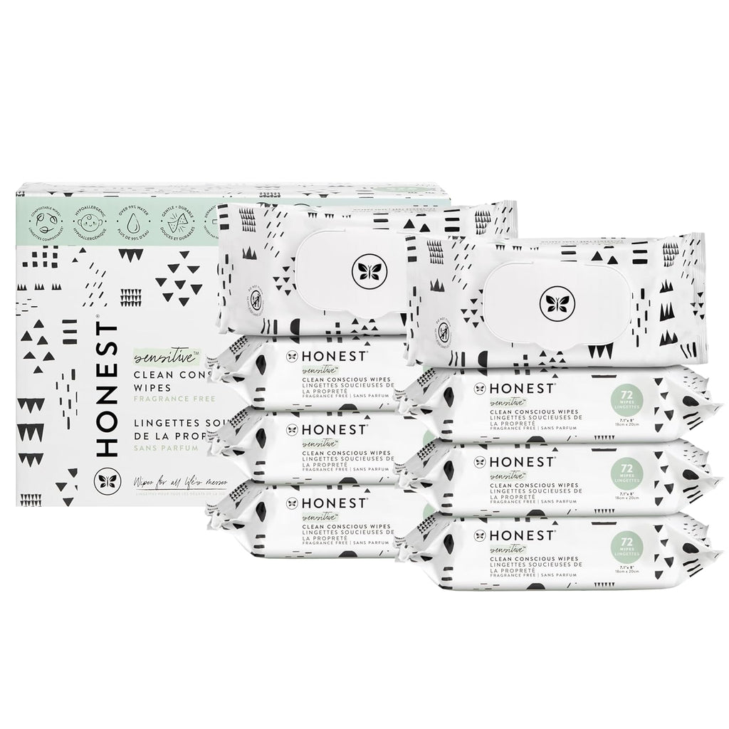 The Honest Company Clean Conscious Multi-Use Wipes | Hypoallergenic + Unscented for Sensitive Skin | Over 99% Water, Compostable, Plant Based, Baby Wipes | Pattern Play, 576 Count