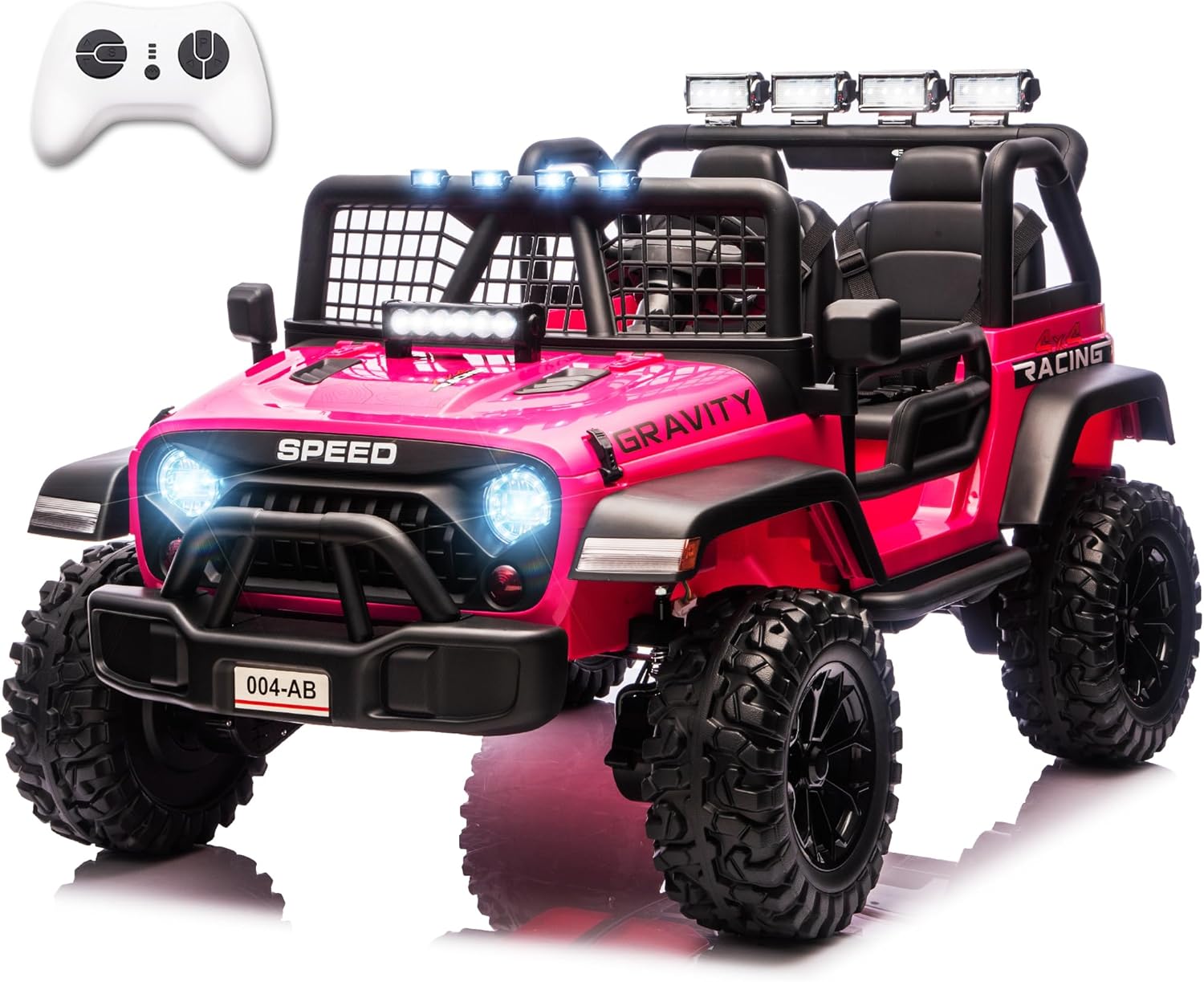 Sopbost 24V 7Ah 2 Seater Ride On Truck Ride On Toy for Big Kids Ride On Car with Remote Control Off-Road Electric Car with Shock Absorber, LED Lights, Bluetooth Music Player, EVA Tires, Pink