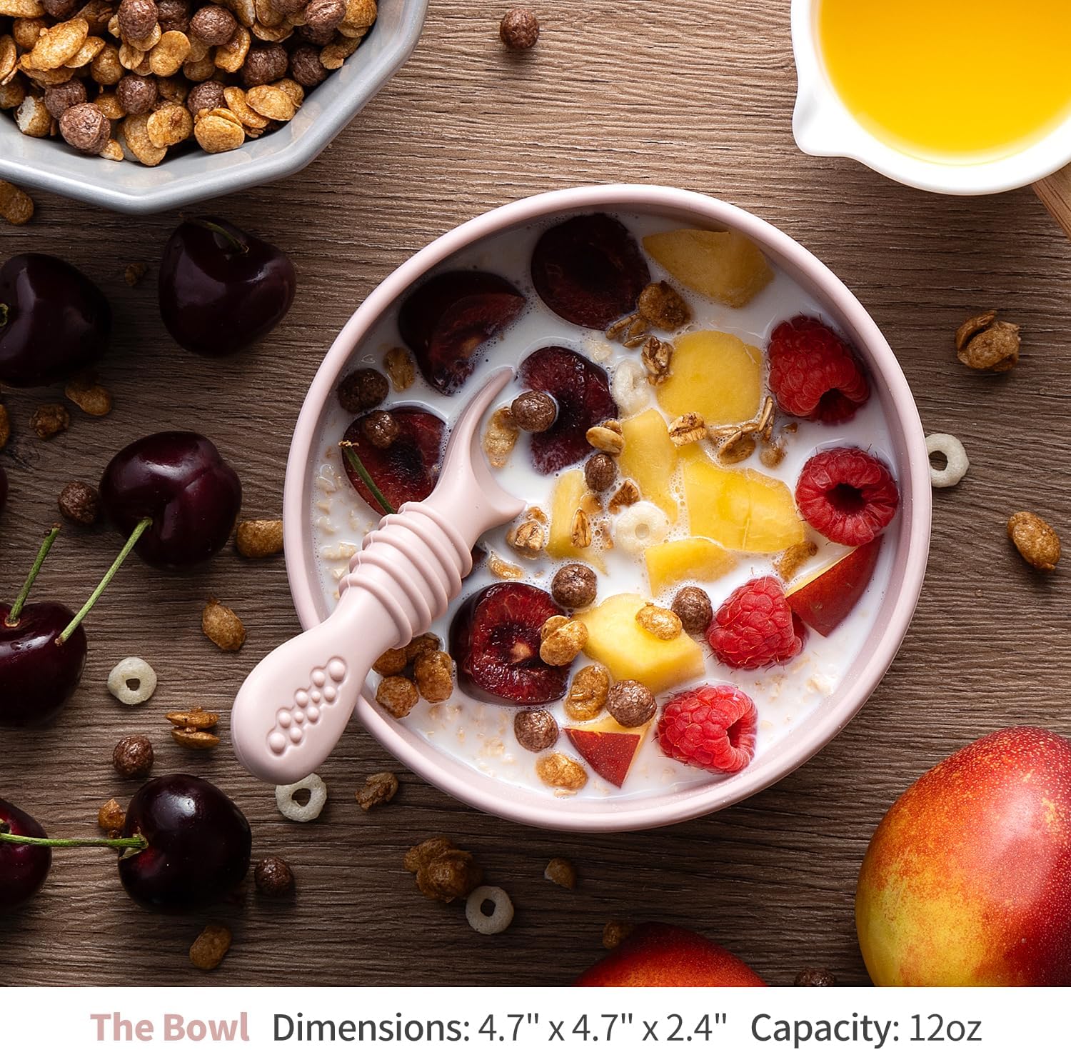 SAMiGO Silicone Baby Bowl and Spoon Set with Suction and Lid, First Stage Self Feeding Essentials, Food Bowl for 6+ Months