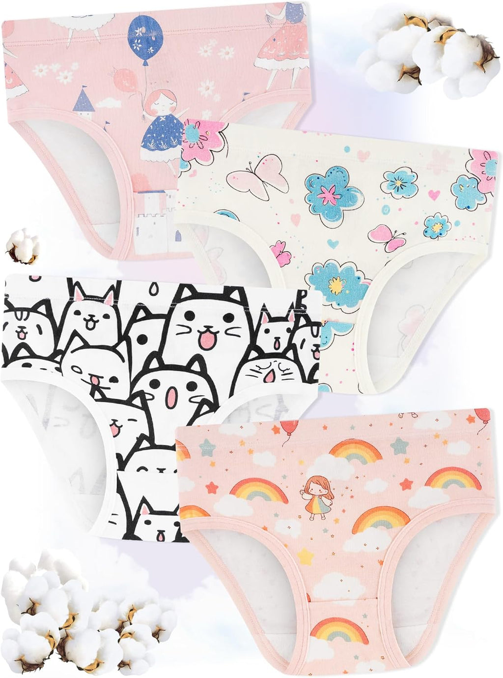 Girls' Underwear,Soft Cotton Tagless Panties for Toddlers' & Little Kids' Comfort,Breathable Briefs,8-Pack