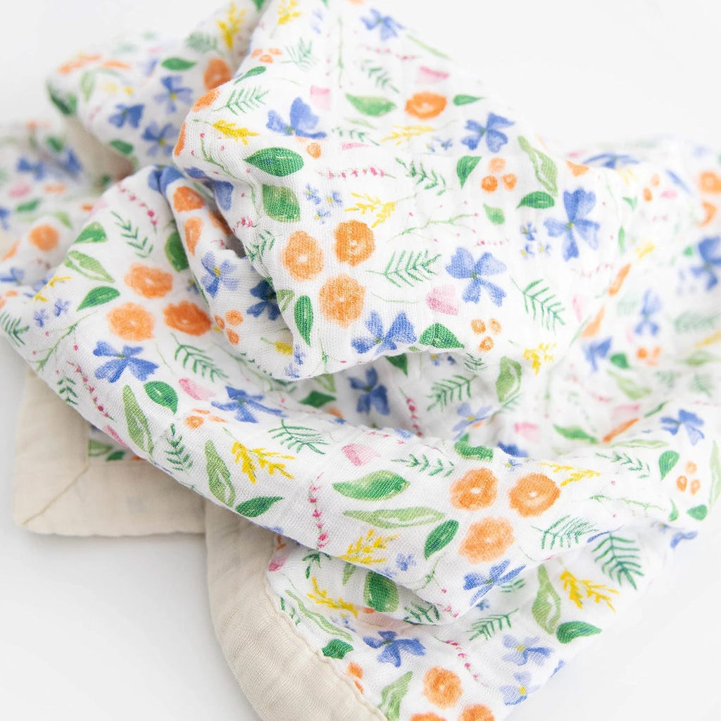 Little Unicorn Newborn Receiving Quilt | Ultra- Soft, Multi-Layered Muslin Fabric | Gift for Newborns & on-The-go (Mountain Bloom)