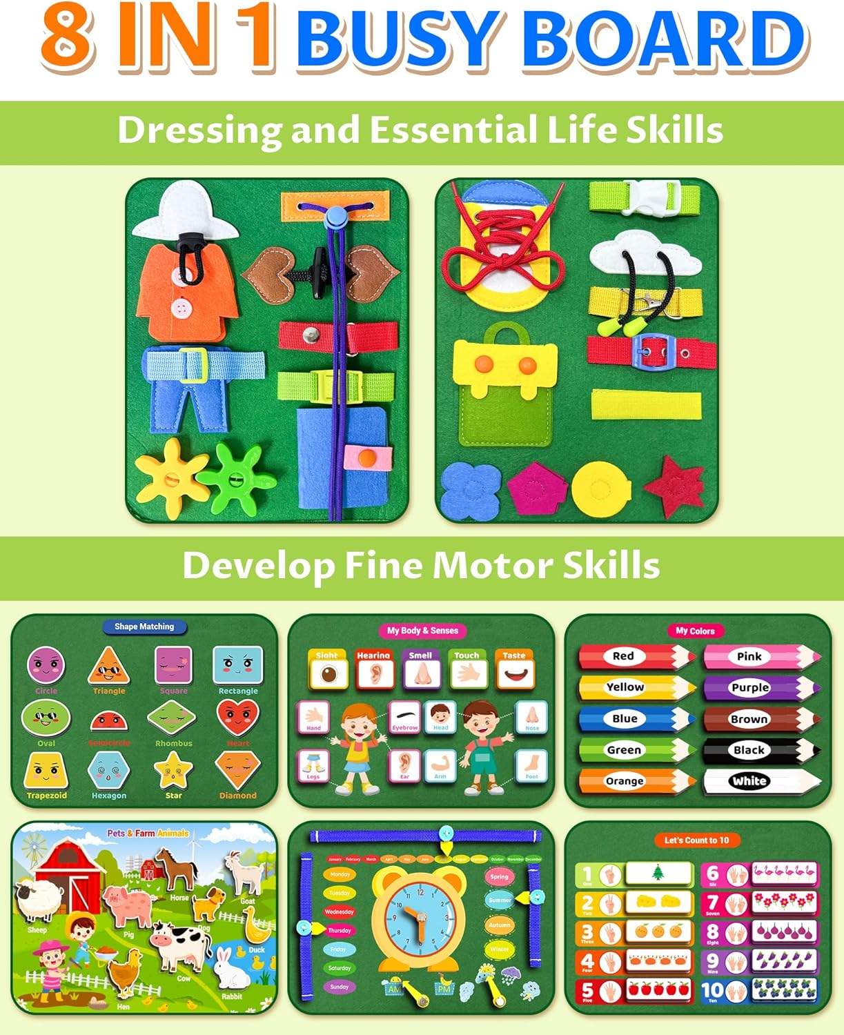 Busy Board Montessori Toys for Toddler Travel, Educational Activities Learn Fine Motor Skills