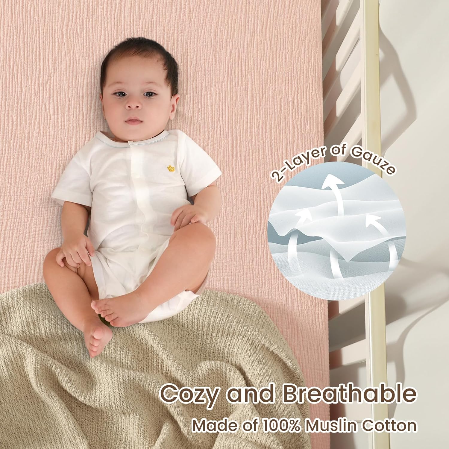 david's kids Muslin Mini Crib Sheets, 2 Pack Cotton Pack N Play Sheets for Boys Girls Neutral, Soft Breathable Baby Sheets Fit Pack N Play, Playard and Mini Crib Mattresses, Snow White & English Rose