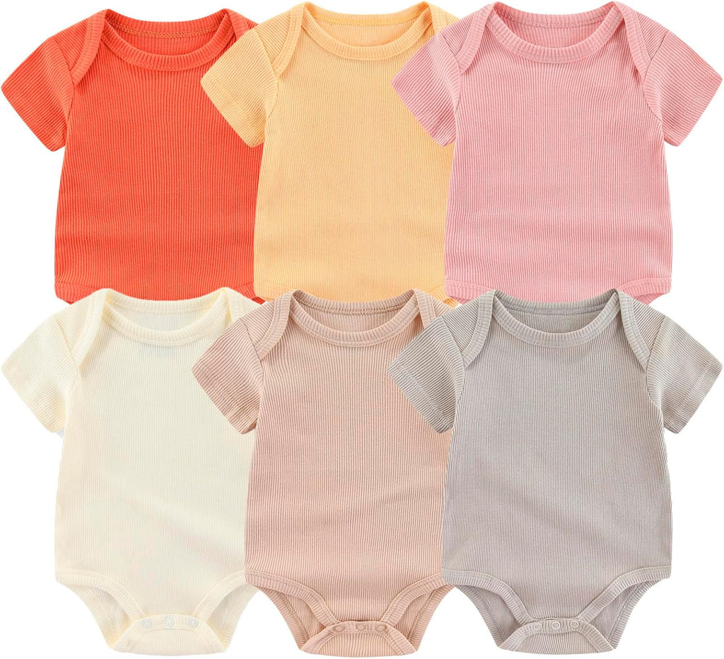 Newborn Baby Boy Girl Short Sleeve Bodysuits Cotton One-Piece Baby Clothes 6-Pack
