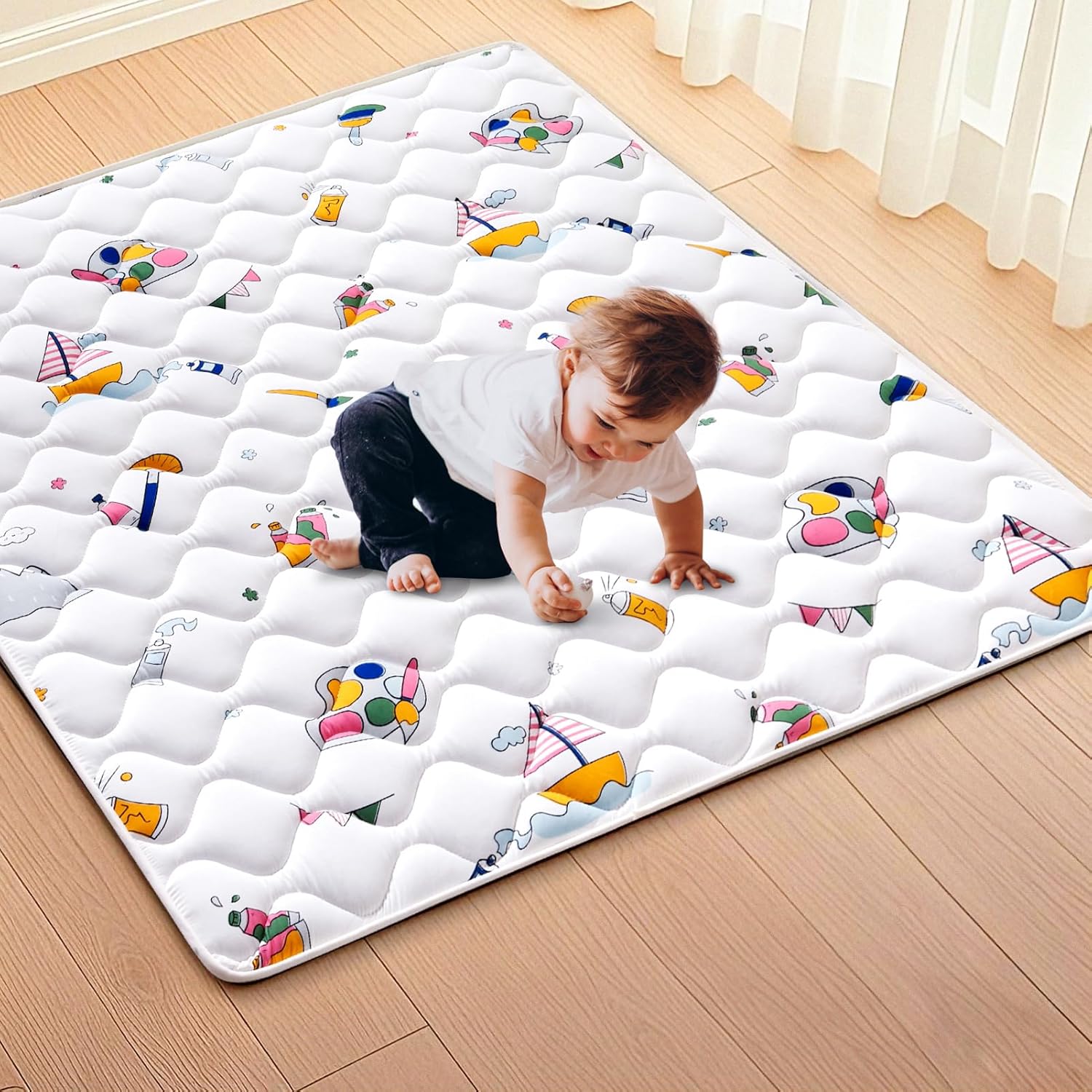 Vibe bear High-Density Foam Baby Play Mat,47x47 Inches Thicken One-Piece Infants Crawling Mat,Comfortable and Soft Baby Playmat,Non Slip Washable Floor Mat for Babies,Infants,Toddlers