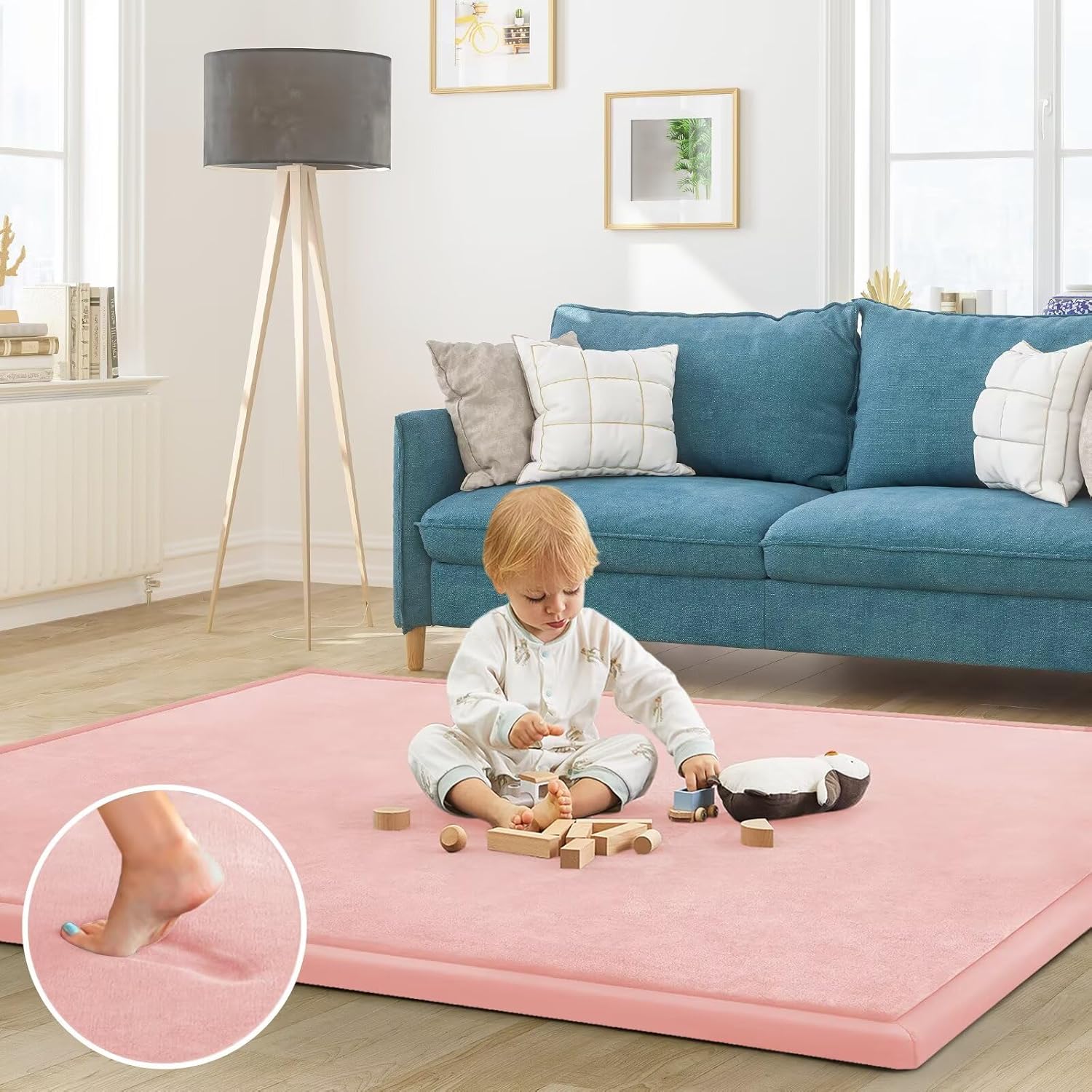 Baby Play Mat for Floor Tummy Time Mat Nursery Rug Muscle Mat Area Rug Playroom Rug Tatami Mat 9'2"x6'7" Memory Foam 1.3" Thick Crawling Mat for Babies,Toddlers, Infants, Kids,Floor Mat(Pink)