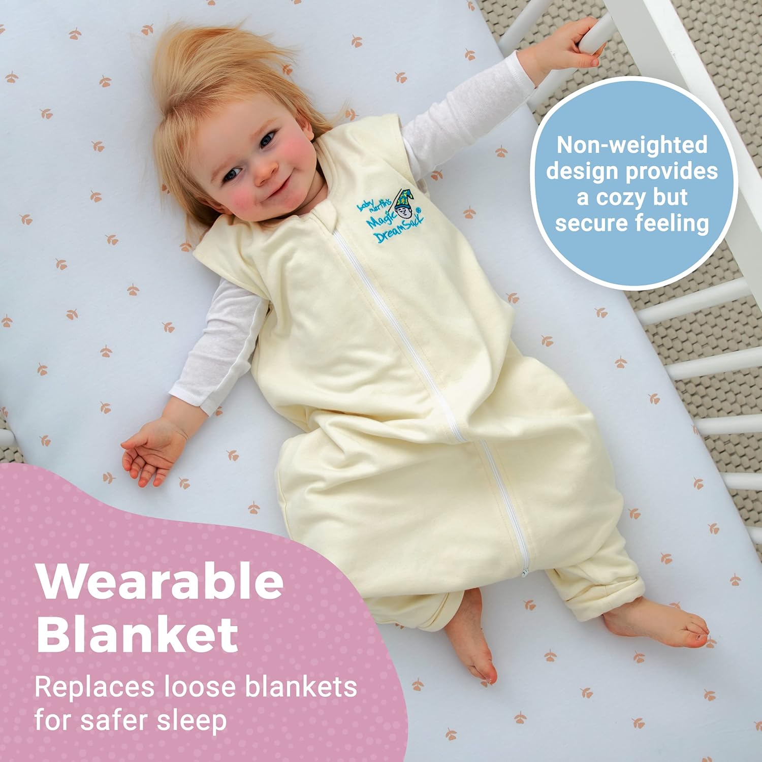 Magic Sleepsuit Baby Merlin's Cotton Baby Swaddle Transition Product - Soft and Cozy Design, Double Zipper for Easy Diaper Changes, Promotes Safe Sleep, 3-6 Months - Cream - Large 18-21lbs