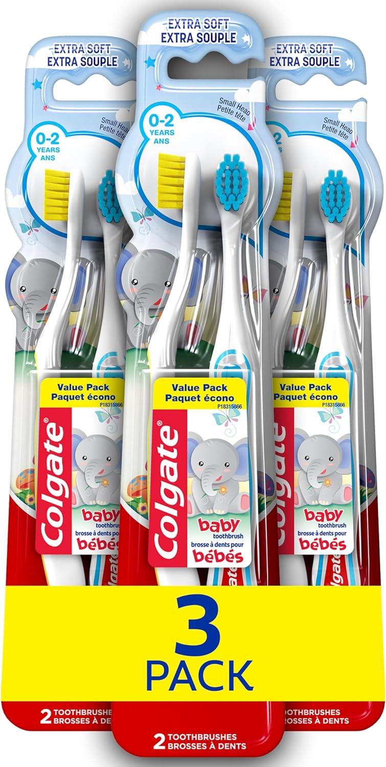 Colgate My First Baby and Toddler Toothbrush, Extra Soft Infant Training Toothbrush, Ages 0-2, 6 Count