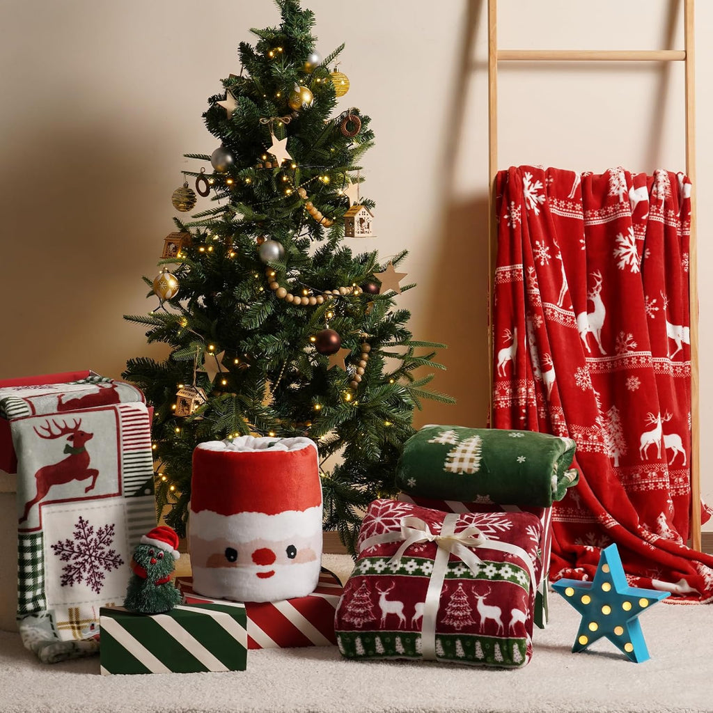 PHF Printed Fleece Blanket Twin Size, No Shed No Pilling Ultra Soft Plush Cozy Xmas Prints Theme Home Décor Flannel Blanket for Bed, Sofa, Couch and Gift, 66" x 90", Christmas Island