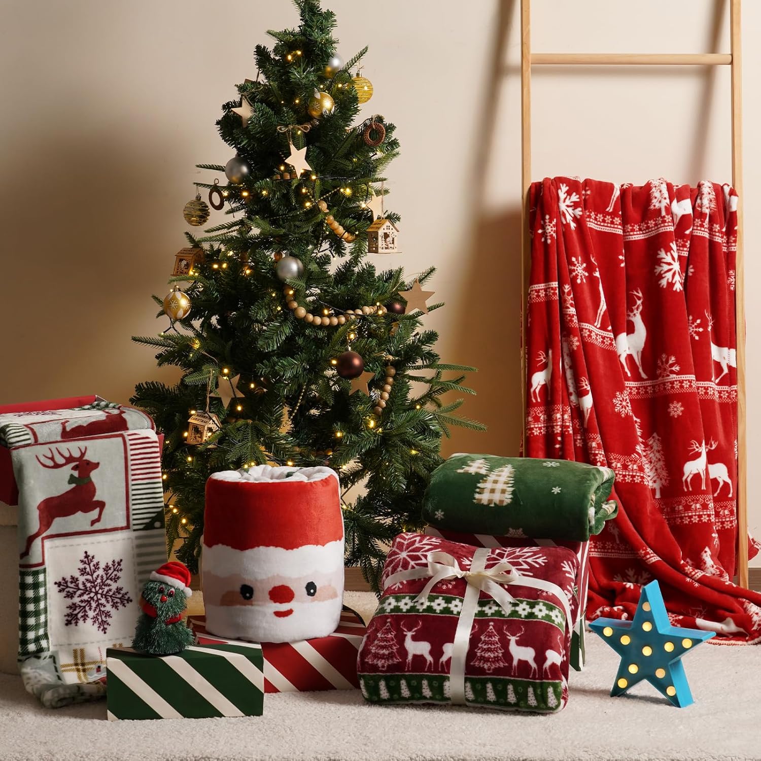 PHF Printed Fleece Blanket Twin Size, No Shed No Pilling Ultra Soft Plush Cozy Xmas Prints Theme Home Décor Flannel Blanket for Bed, Sofa, Couch and Gift, 66" x 90", Christmas Island