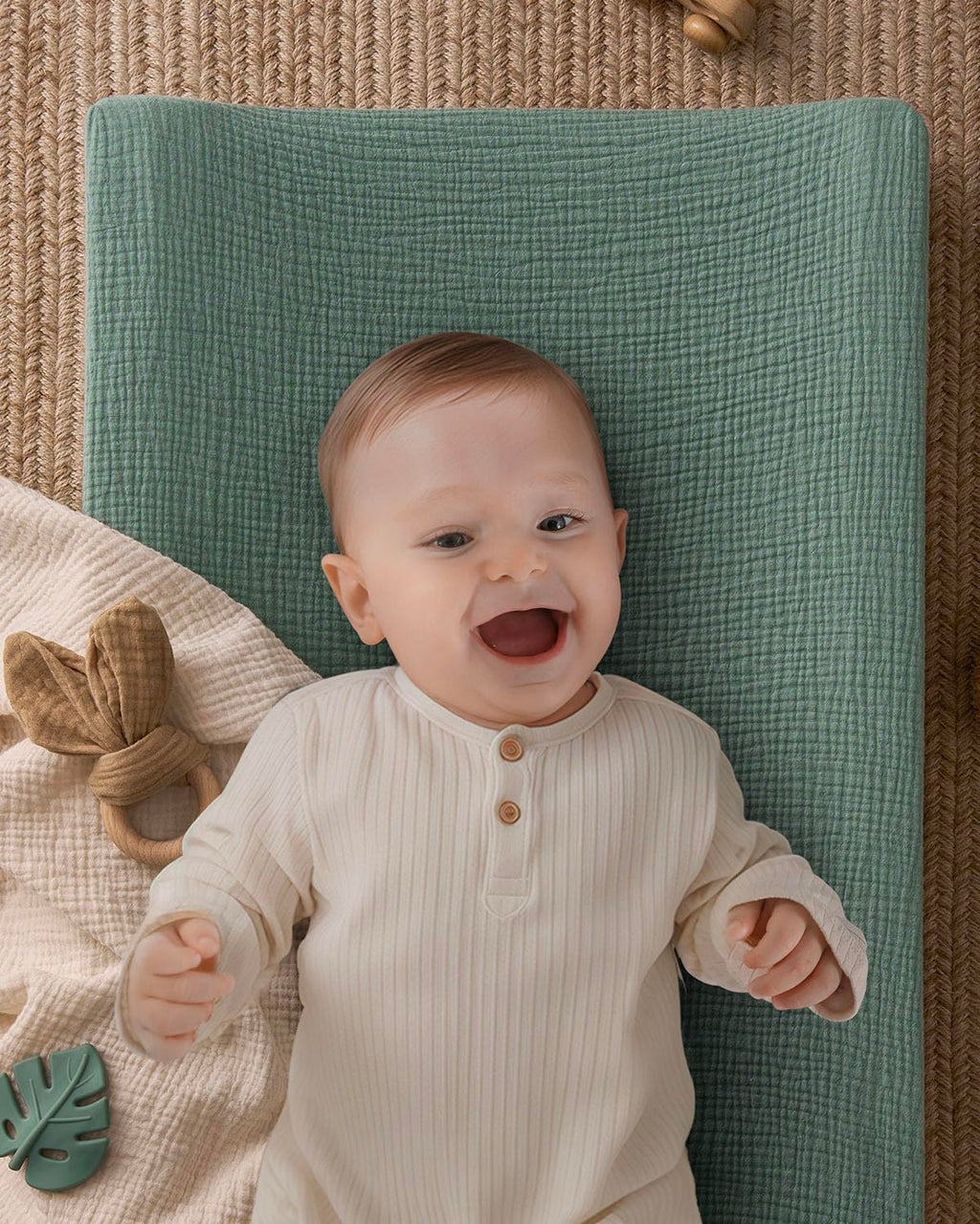 Blissful Diary Muslin Baby Changing Pad with Waterproof Lining Foam, Diaper Changing Table Pad with Cover for Dressers (Roman Green, Rectangular)
