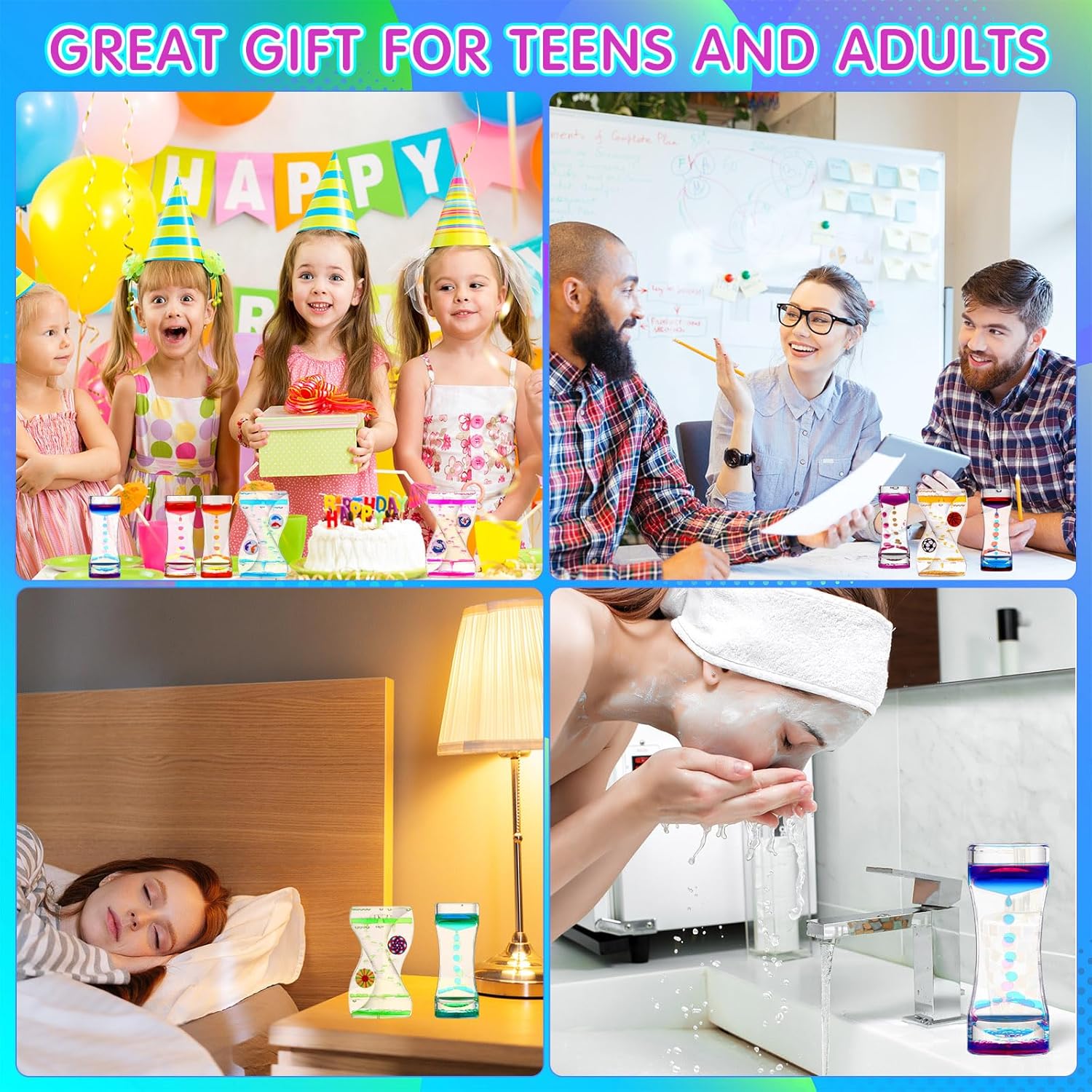 10 Pack Liquid Motion Bubbler Timer for Kids and Adults, 2 Types Calming Fidget Toy Colorful Hourglass Desk Decor Timer Oil Water Liquid for Adhd Anxiety Autism Sensory Play Classroom Prize