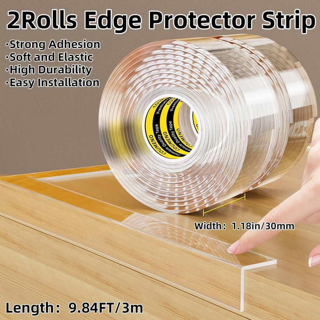 2Pack Baby Clear Edge Protector, 1.18in X 9.84FT, Child Protection Desk Corner Anti-Bump Home Wrap Invisible, Anti-Sharp Edge Protect