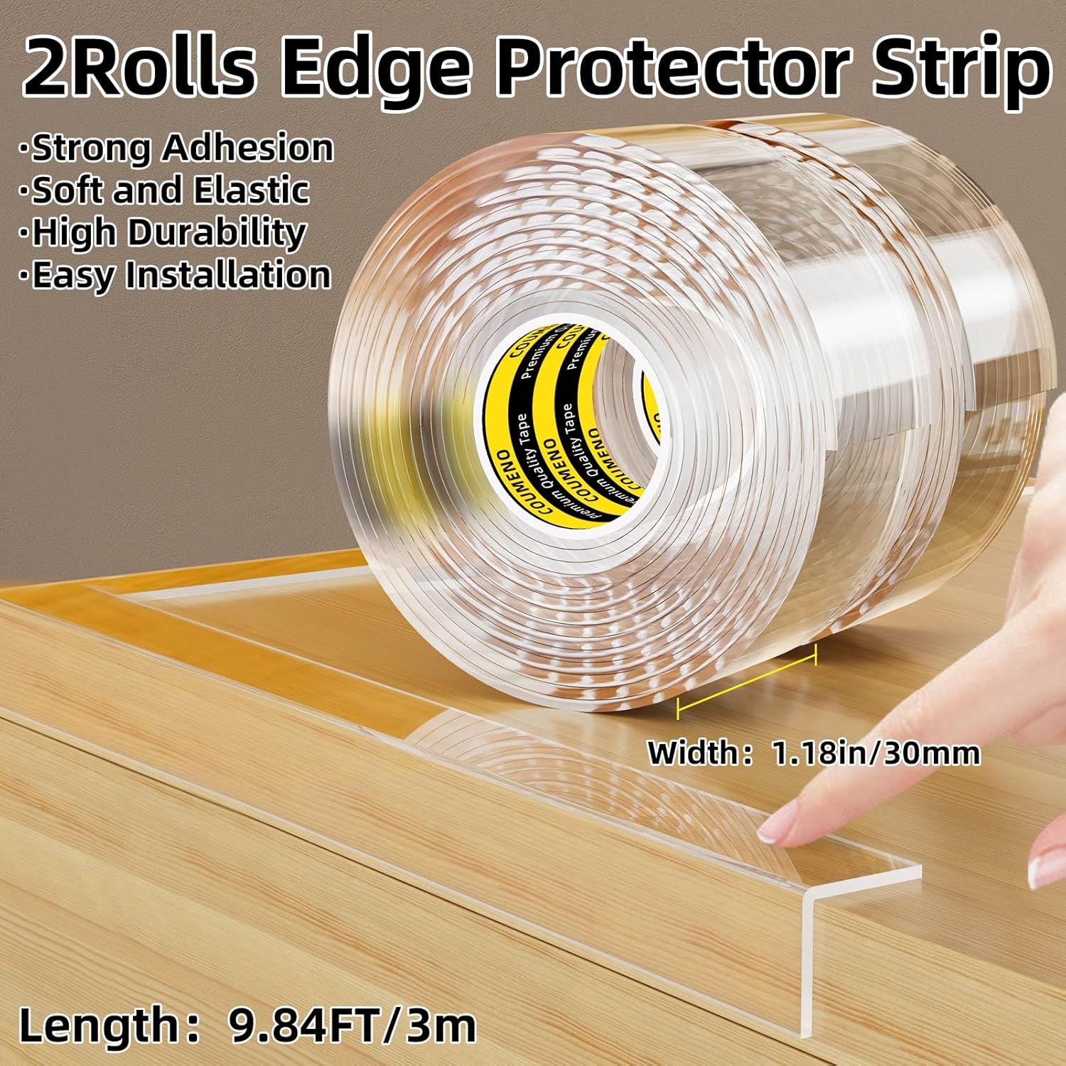 2Pack Baby Clear Edge Protector, 1.18in X 9.84FT, Child Protection Desk Corner Anti-Bump Home Wrap Invisible, Anti-Sharp Edge Protect