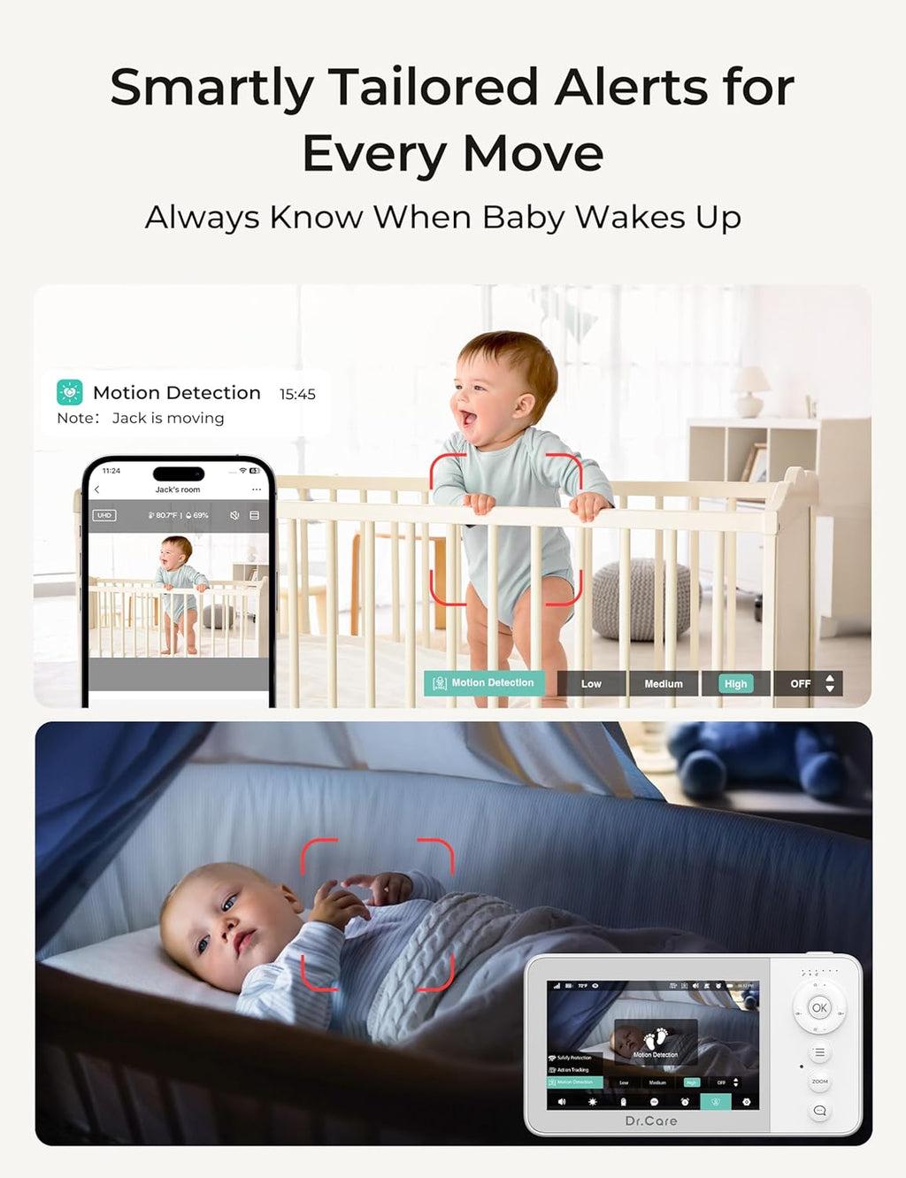VistaView Lite RB Smart WiFi Baby Monitor - 4” 720P Split Screen & 1080P Camera App Control, Motion Alerts, 2500mAh Removable Battery, HD Night Vision, 2-Way Talk, Multi-User, Triple Security