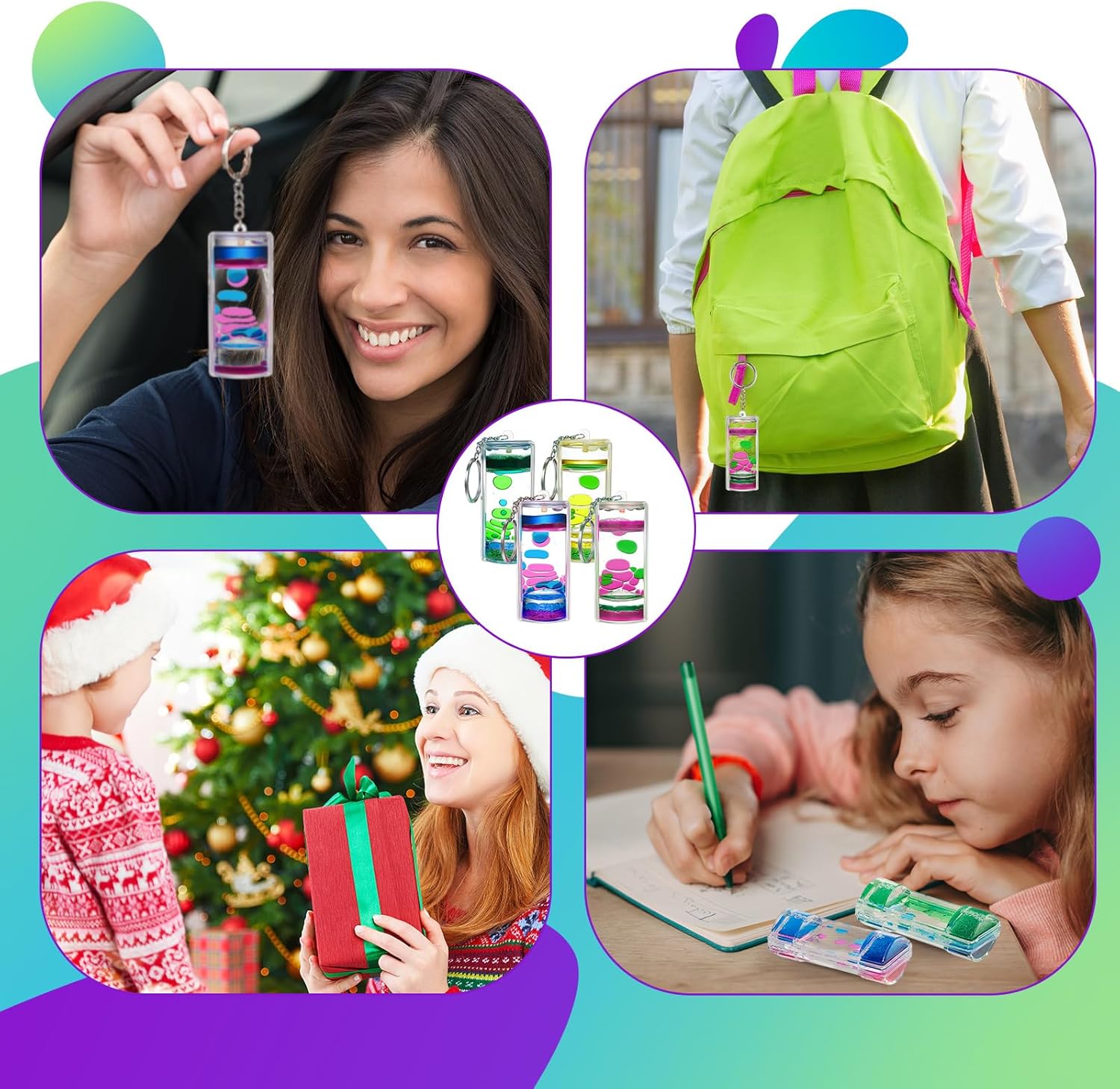 12 Pcs Liquid Motion Bubbler Keychains, Liquid Motion Bubbler Sensory Toys Liquid Keychain Fidget Keychain for Adults Stress Relief Gifts Calming Toys Party Favors Bag Pendant, 4 Styles