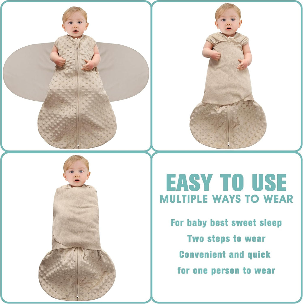 Fleece Newborn Sleep Sack Baby Swaddle,3-Way Adjustable Wearable Blanket,2 Pack Fleece Swaddling Sleeping Bag TOG 2.0， (Brown & Dark Green, 3-6 Months)