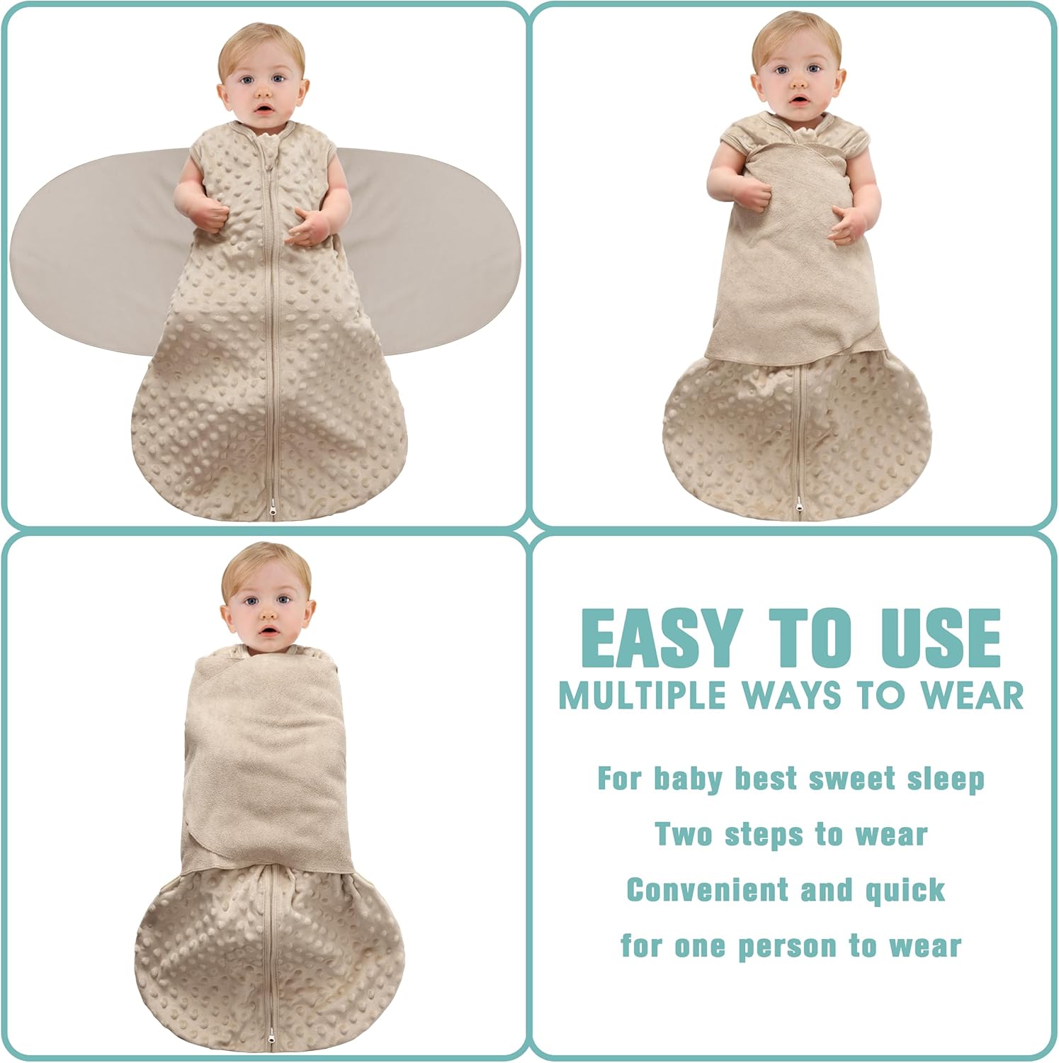 Fleece Newborn Sleep Sack Baby Swaddle,3-Way Adjustable Wearable Blanket,2 Pack Fleece Swaddling Sleeping Bag TOG 2.0， (Brown & Dark Green, 0-3 Months)