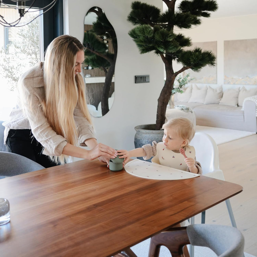 mushie Silicone First Feeding Baby Spoons | 2 Pack (Powder Blue/Shifting Sand)