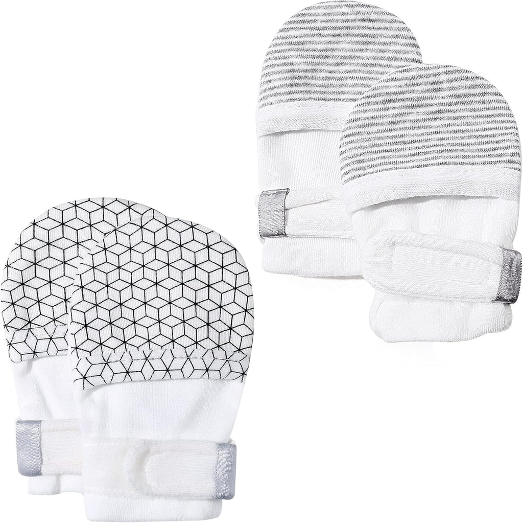 HAPIU Baby No Scratch Mittens Stay On, 100% Cotton Breathable, Adjustable Infant Gloves for Boys Girls, Newborn - 12 M